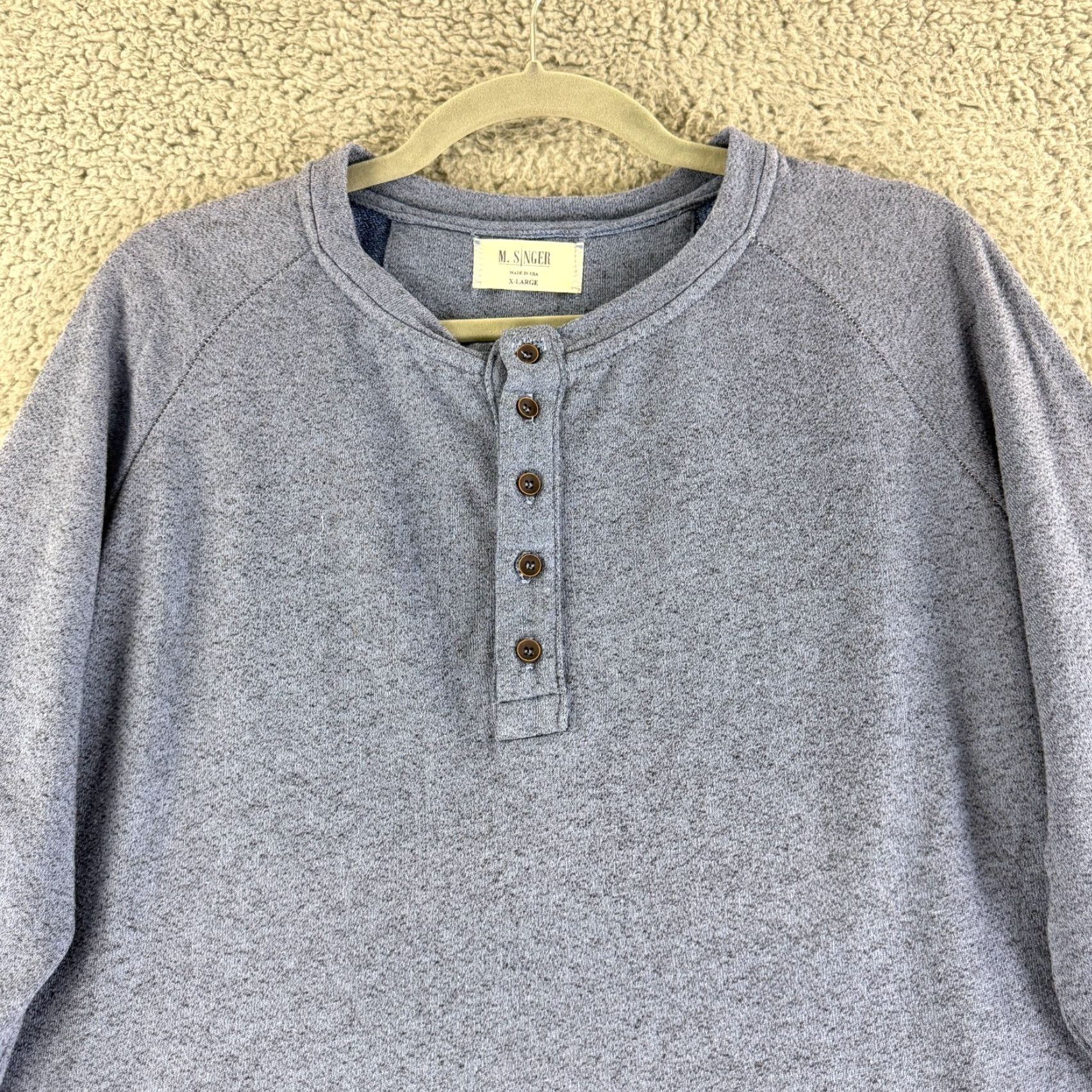 Vintage M. Singer Henley Shirt Men XL Blue Long Sleeve Knit Made in USA Casual Size US XL / EU 56 / 4 - 2 Thumbnail