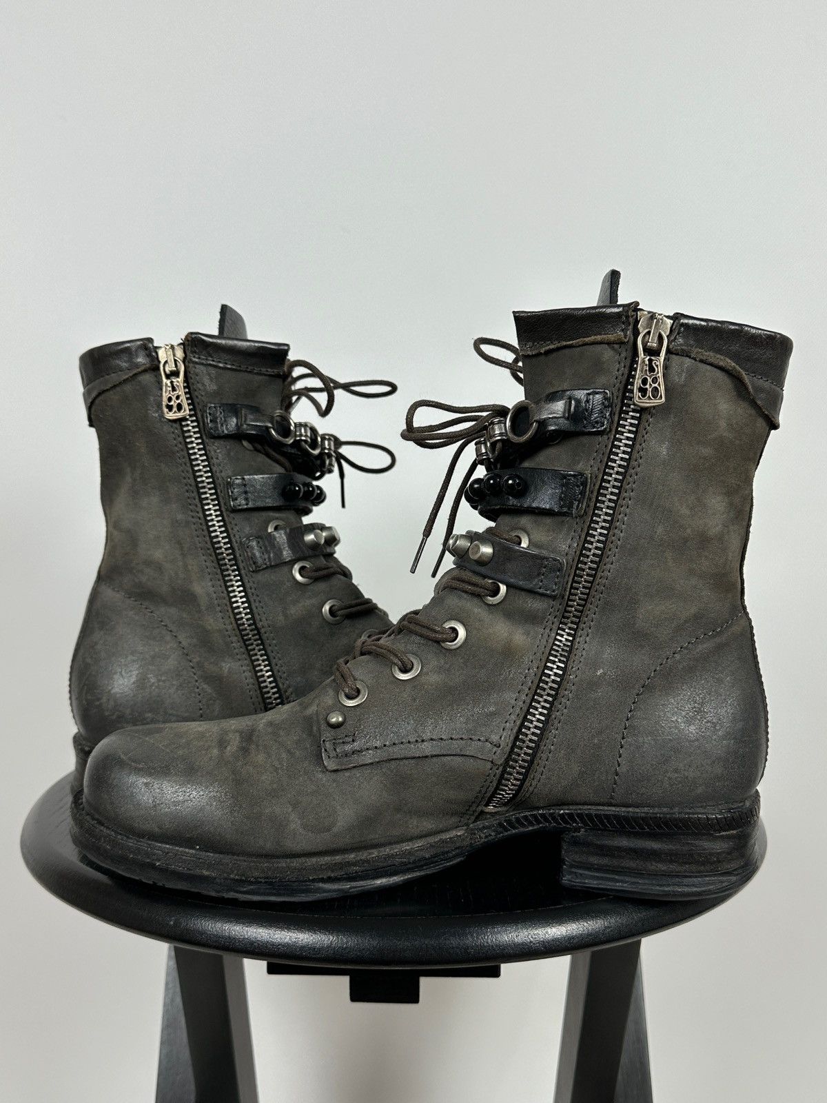 A.S.98 A.S.98. Airstep Grey Leather Biker Ankle Boots Size US 8 / IT 38 - 8 Thumbnail