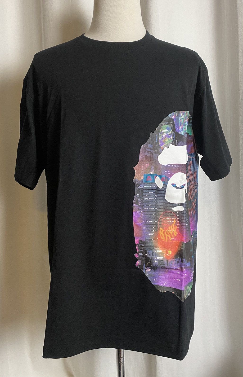 image of Bape Neon Tokyo Side Big Ape Head Tee in Black, Men's (Size 2XL)