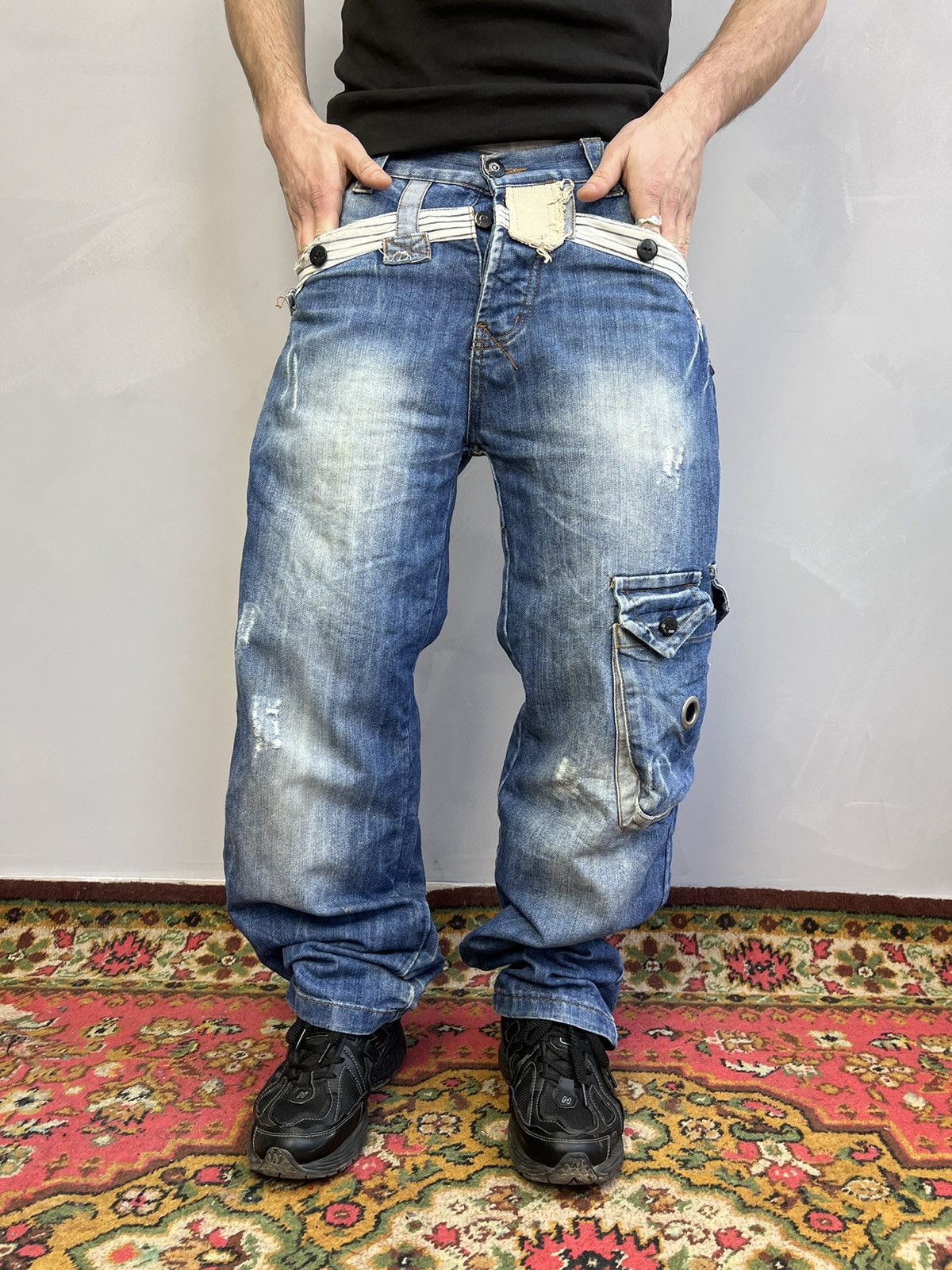 G-Star × Vintage VINTAGE Y2K G STAR BONDAGE DISTRESSED CARGO PANTS Size US 31 - 4 Thumbnail