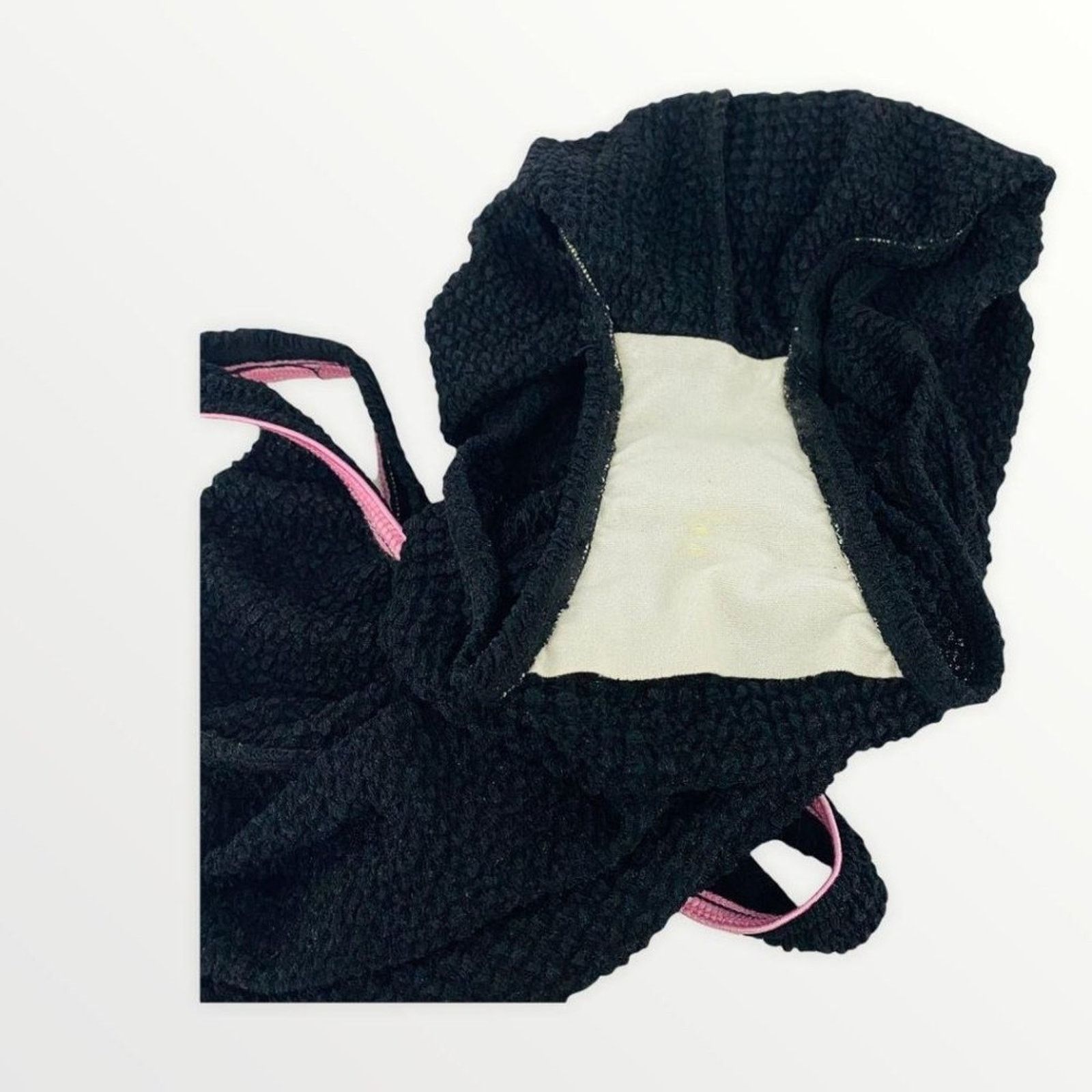 Jantzen Vintage Jantzen One Piece Swimsuit Solid Black Pink Belted Size ONE SIZE - 10 Thumbnail