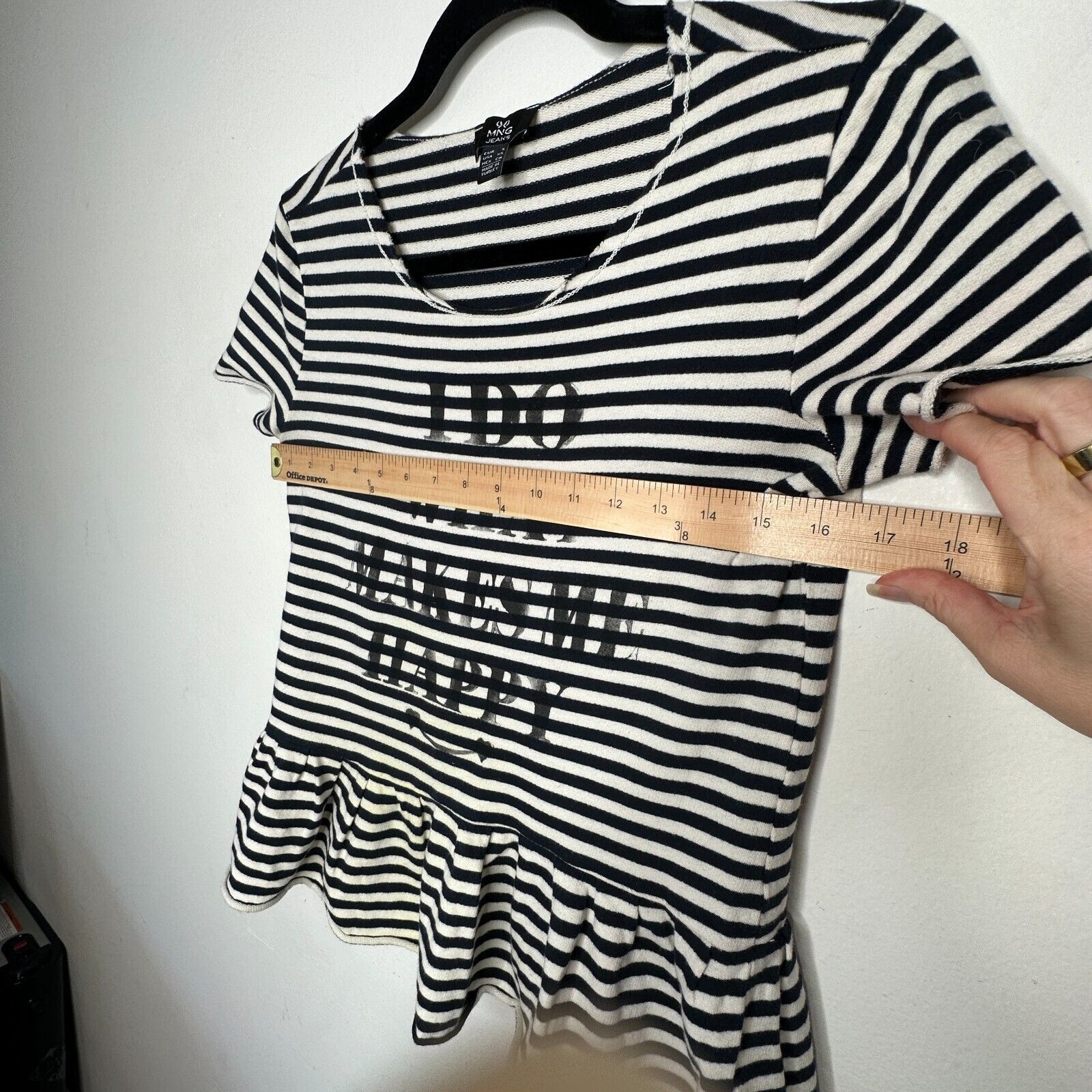Other MNG Mango Black Stripe I Do What Makes Me Happy Ruffle Tee S Size S / US 4 / IT 40 - 9 Thumbnail