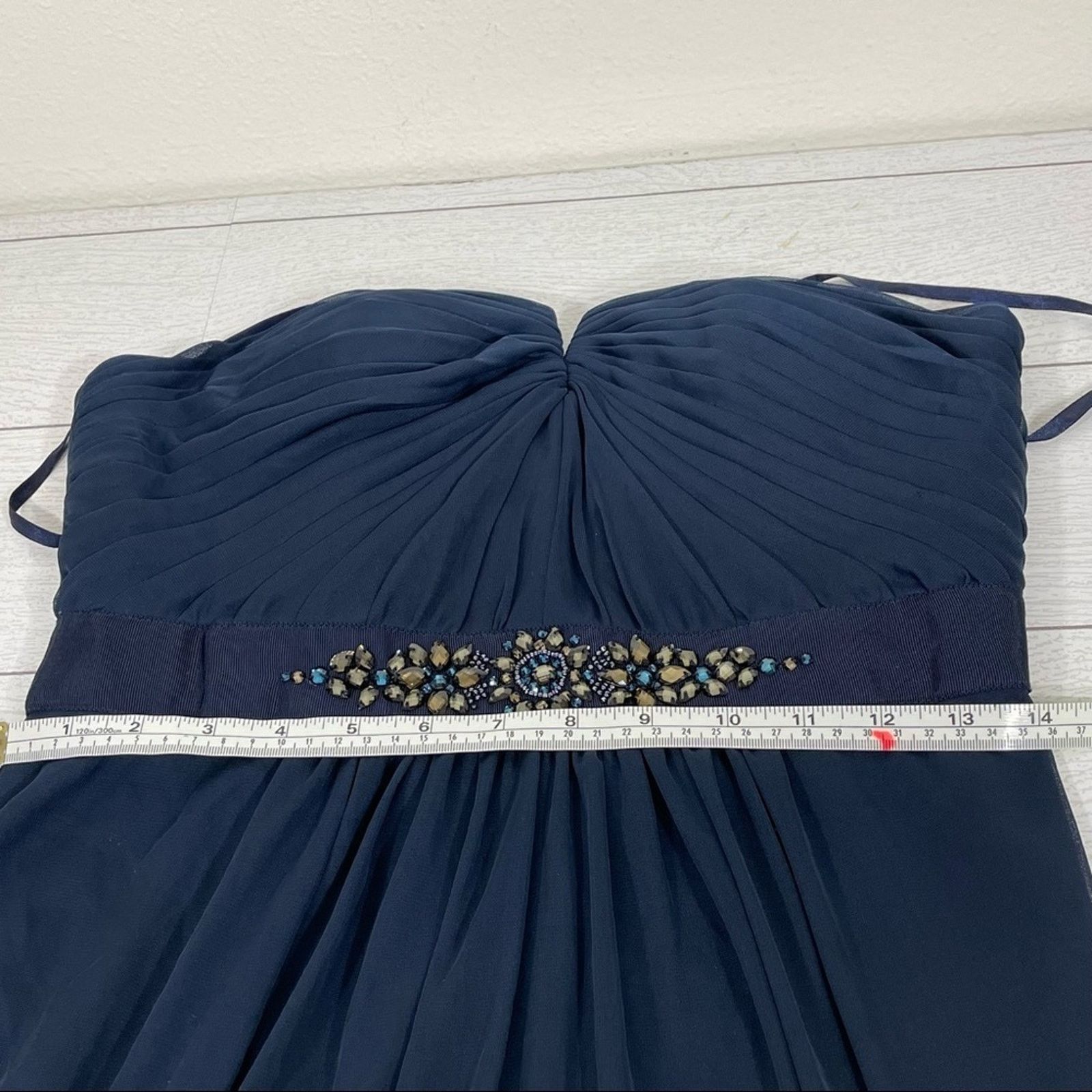 Adrianna Papell Adrianna Papell Dark Blue Embellished Waist Dress Size 6 Size M / US 6-8 / IT 42-44 - 11 Thumbnail
