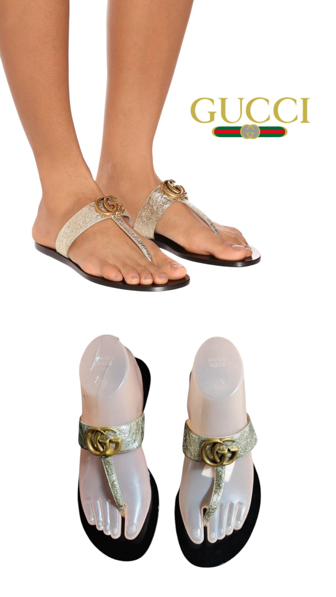 Gucci GUCCI Nappa Galassia Marmont GG Gold Thong flat Sandal Size US 7 / IT 37 - 1 Thumbnail
