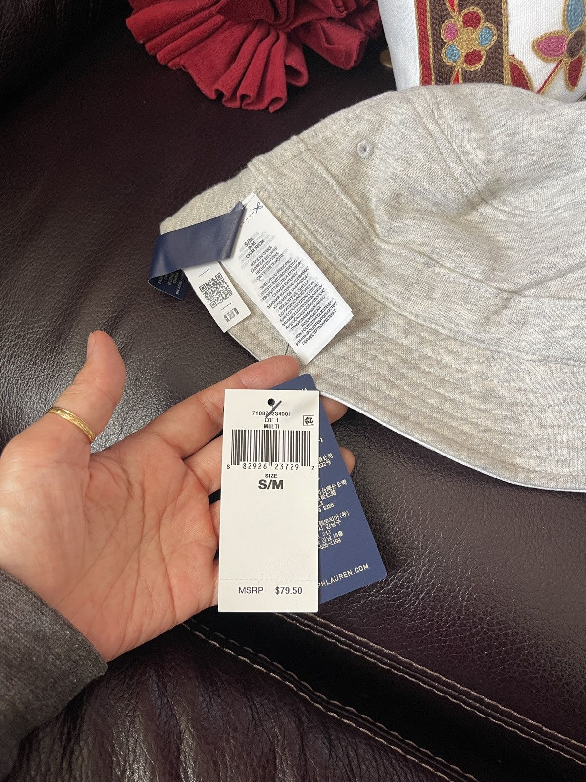 Polo Ralph Lauren Polo Ralph Lauren White/Gray Reversible Fleece & Twill Bucke Size ONE SIZE - 4 Thumbnail