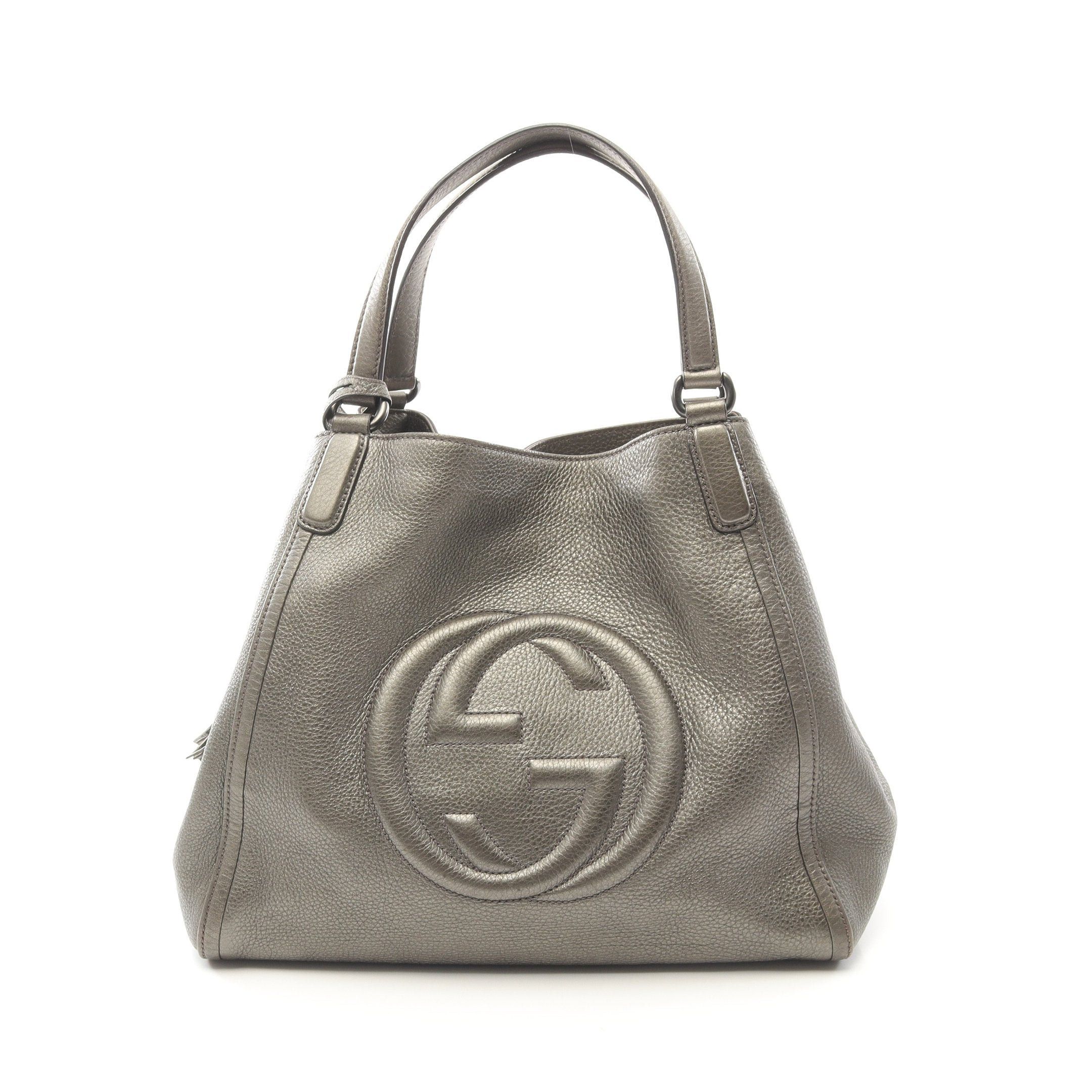Gucci Gucci Soho Cellarius Interlocking G Handbag Tote Bag Leather Gray Green Metallic Size ONE SIZE - 1 Thumbnail