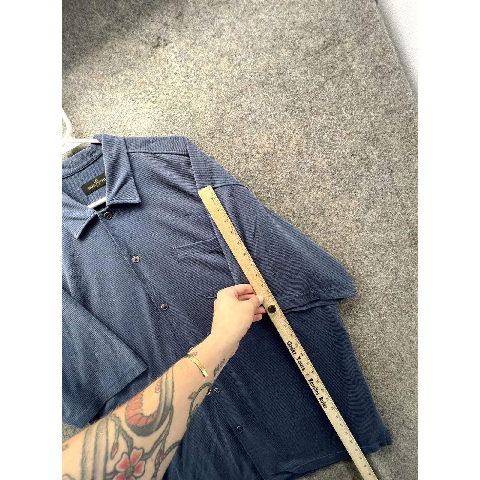BUGATCHI Bugatchi Shirt Mens 2XL Blue Short Sleeve Button Front Knit Casual Shirt Size US XXL / EU 58 / 5 - 4 Thumbnail