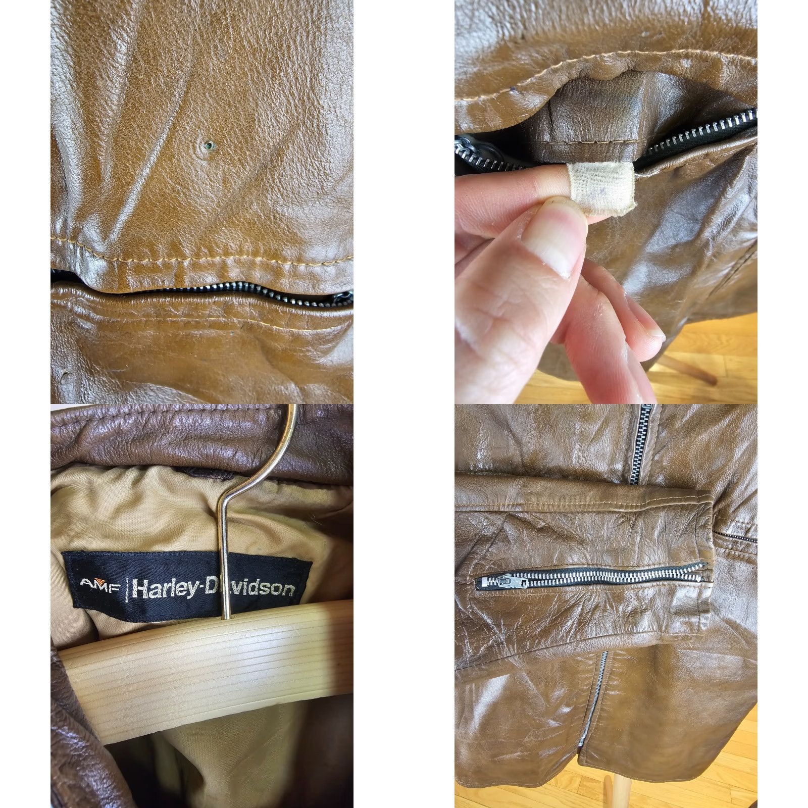 Harley Davidson VINTAGE Harley-Davidson AMF BROWN CAFE RACER MOTORCYCLE LEATHER JACKET SZ 46 Mens Jacket Brown 70s Bomber Style Bazaar Size US XXS / EU 40 - 8 Thumbnail