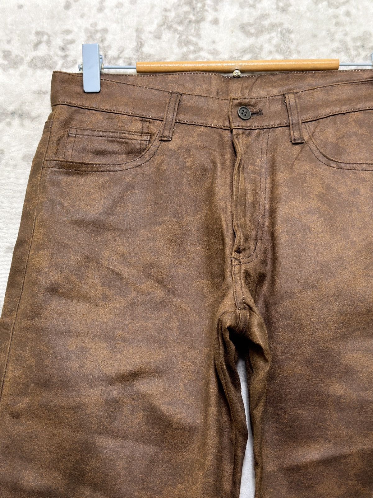 Vintage Mens Melrose Ricky Waxed Jeans Leather Look Straight Denim Size US 28 / EU 44 - 4 Thumbnail