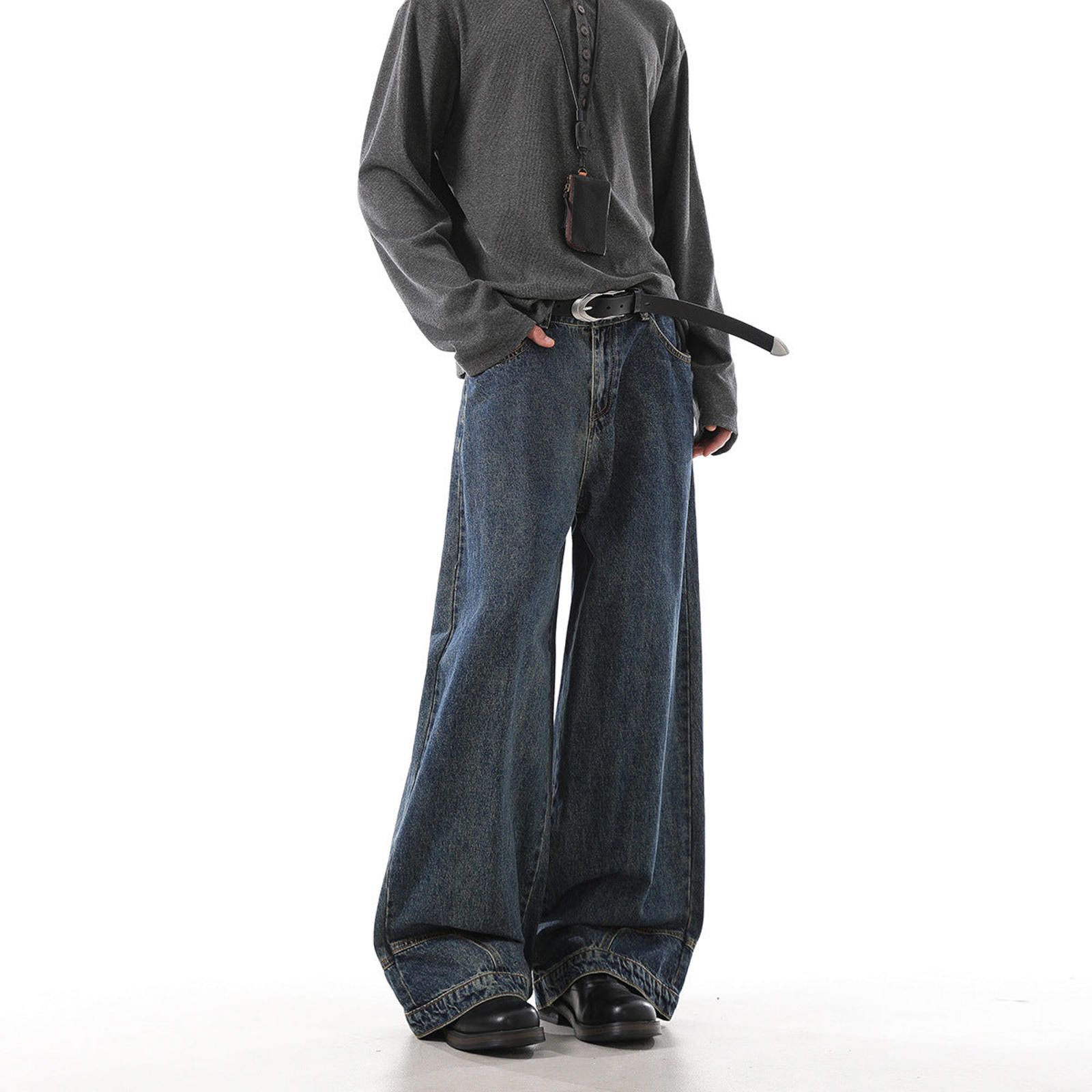 Vintage Dark Blue Wide Leg Denim Jeans, Baggy Relaxed Fit Jeans Size US 30 / EU 46 - 2 Thumbnail