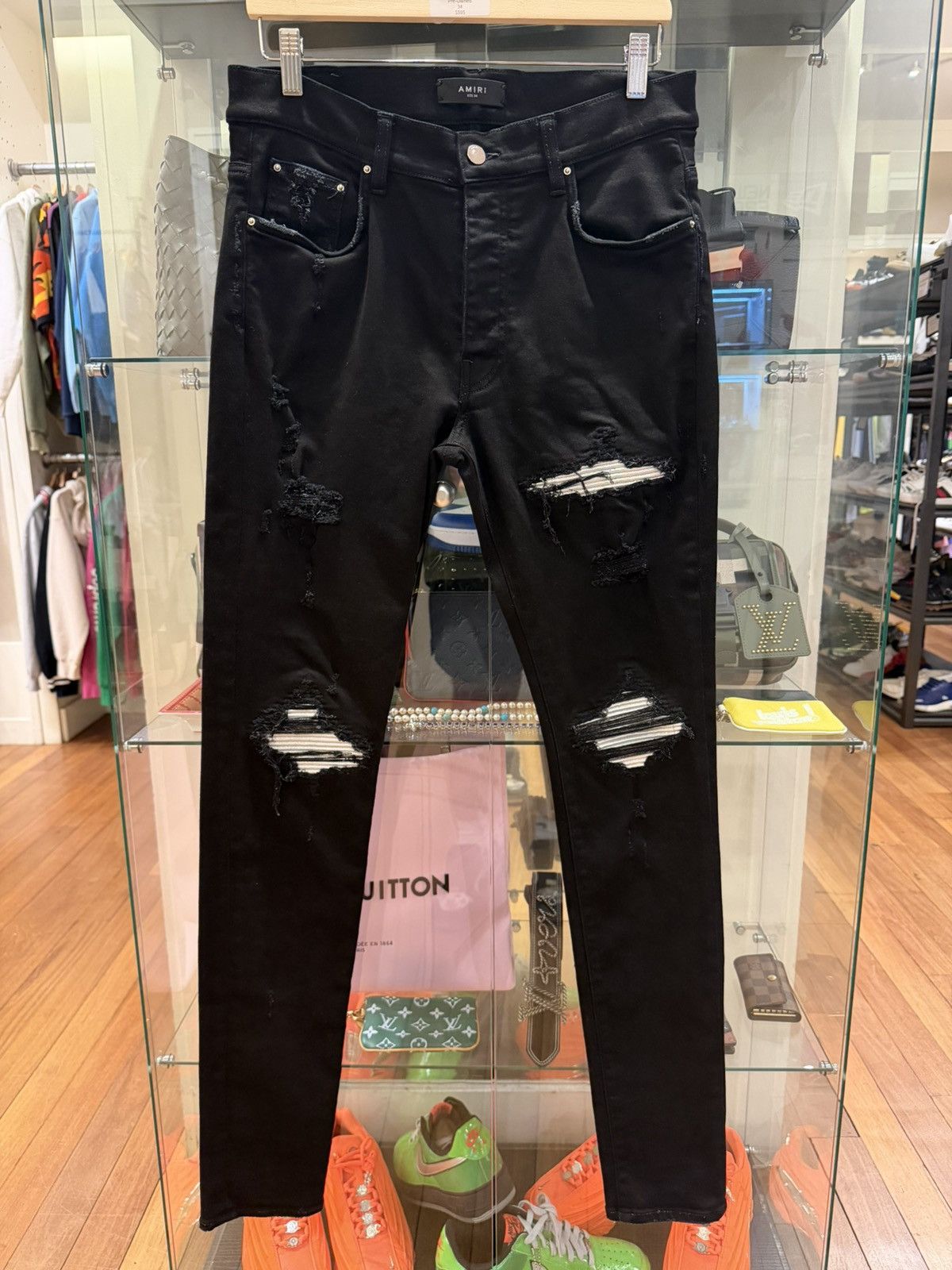 Amiri Amiri MX1 Silver Metallic Patch Denim Jeans Size US 34 / EU 50 - 1 Thumbnail