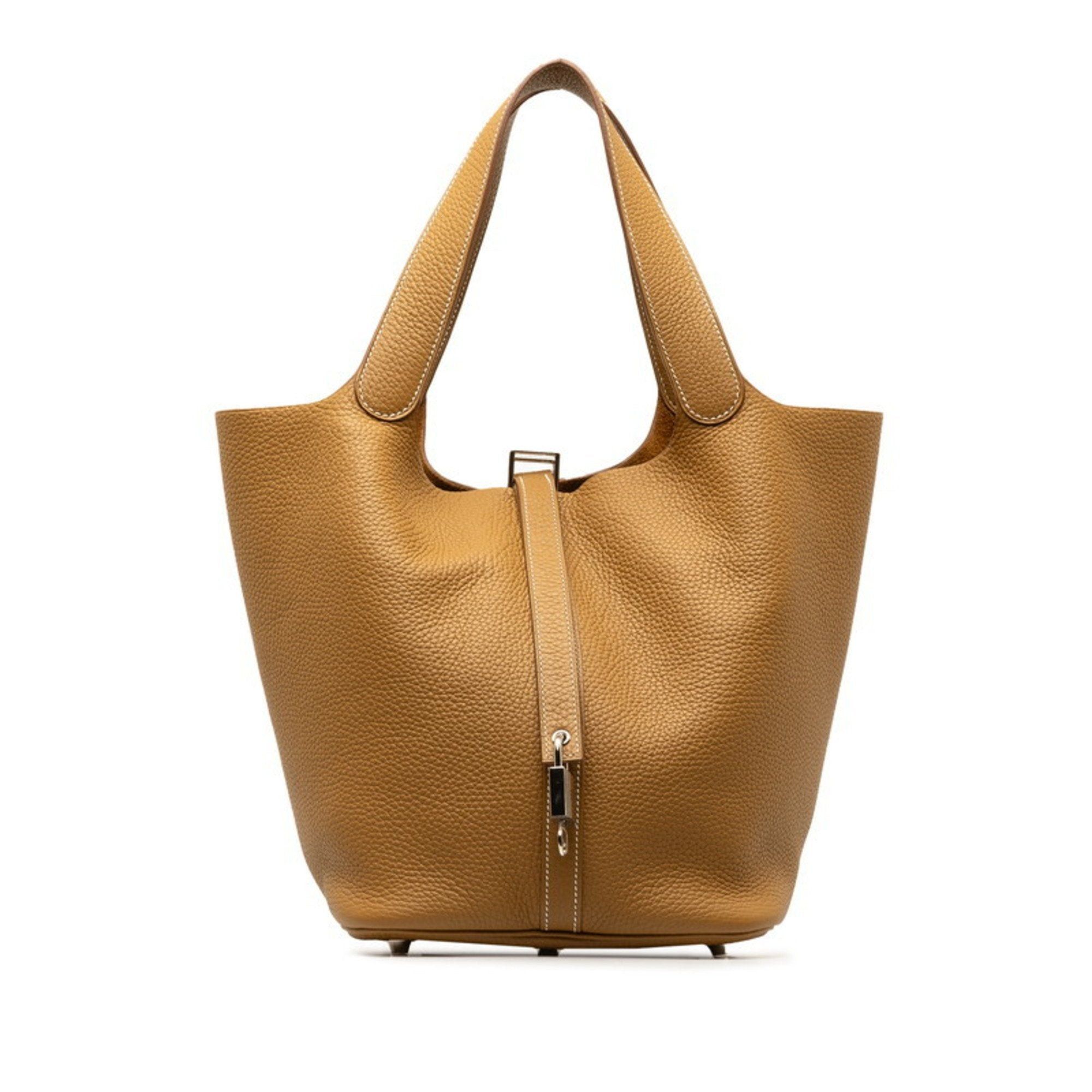 image of Hermes Picotin Lock Gm Handbag Biscuit Brown Taurillon Clemence Women's
