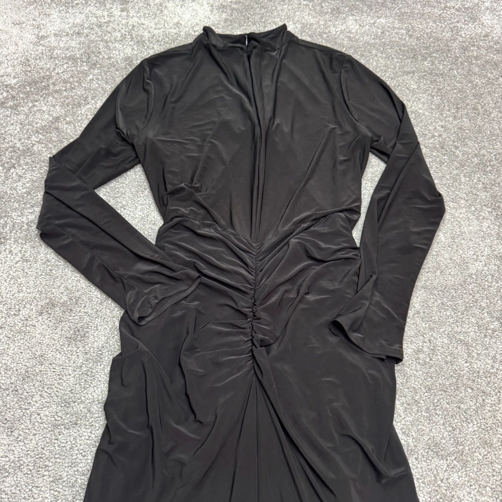 Vintage WAYF Maxi Dress Womens XL Black Twisted Front Cut Out Long Sleeve V-Neck Formal Slit Pattern: Solid Size XL / US 12-14 / IT 48-50 - 2 Thumbnail