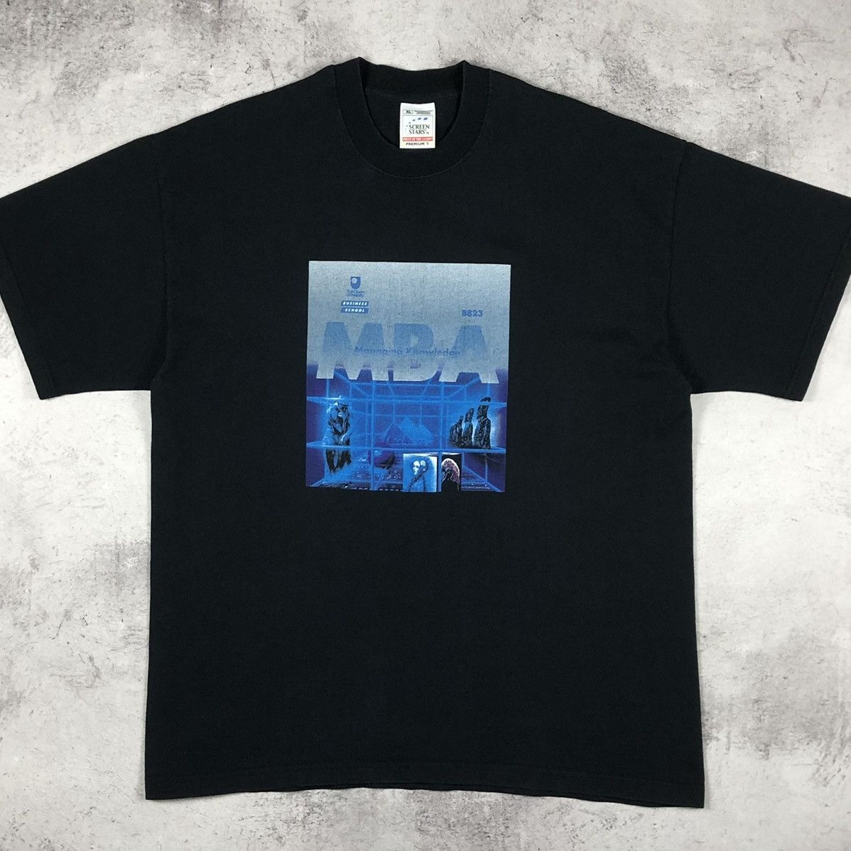 Vntg 90s MBA Managing Knowledge Grid Pyramid Cyber Graphic T