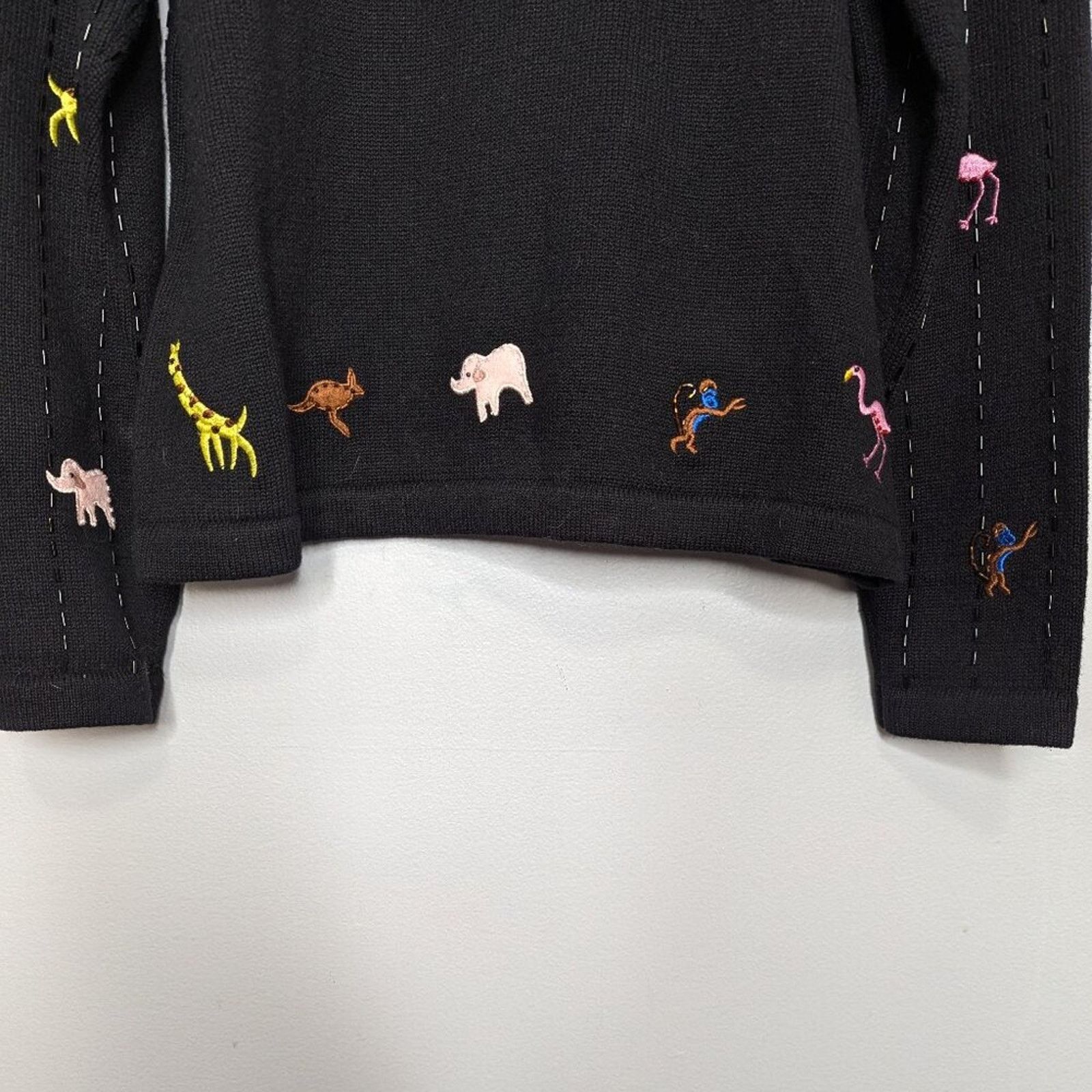 Vintage Vintage Berek Black Long Sleeve Beaded Zoo Animals Cardigan Size M / US 6-8 / IT 42-44 - 8 Thumbnail