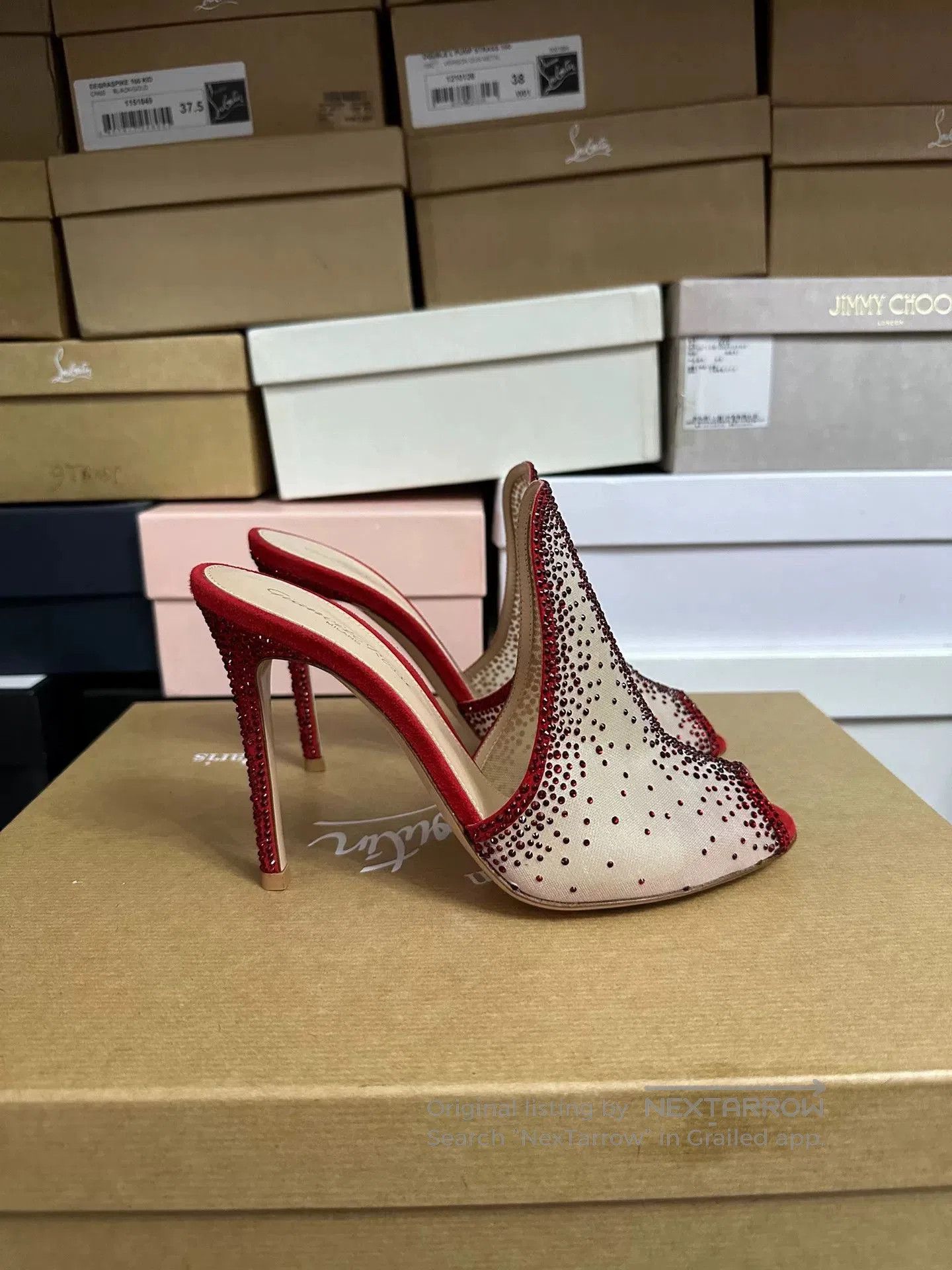 Gianvito Rossi Gianvito Rossi Red Rhinestone Heel Sandals. Size US 6.5 / IT 36.5 - 4 Thumbnail