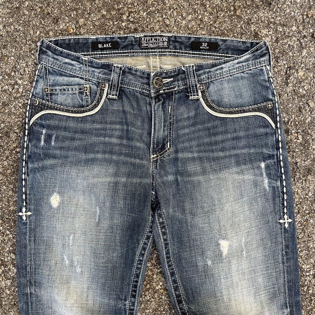 Affliction Vintage Y2K Affliction Jeans Blake Tribal Cross Skulls Size US 32 / EU 48 - 4 Thumbnail