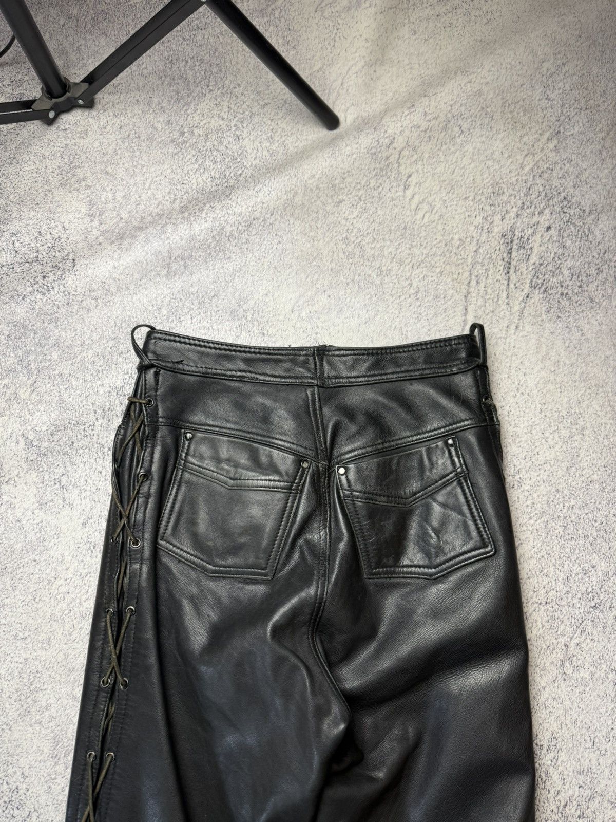 Leather Mens Vintage Biker Leather Pants stripe's Japanese brand y2k Size US 31 - 20 Thumbnail