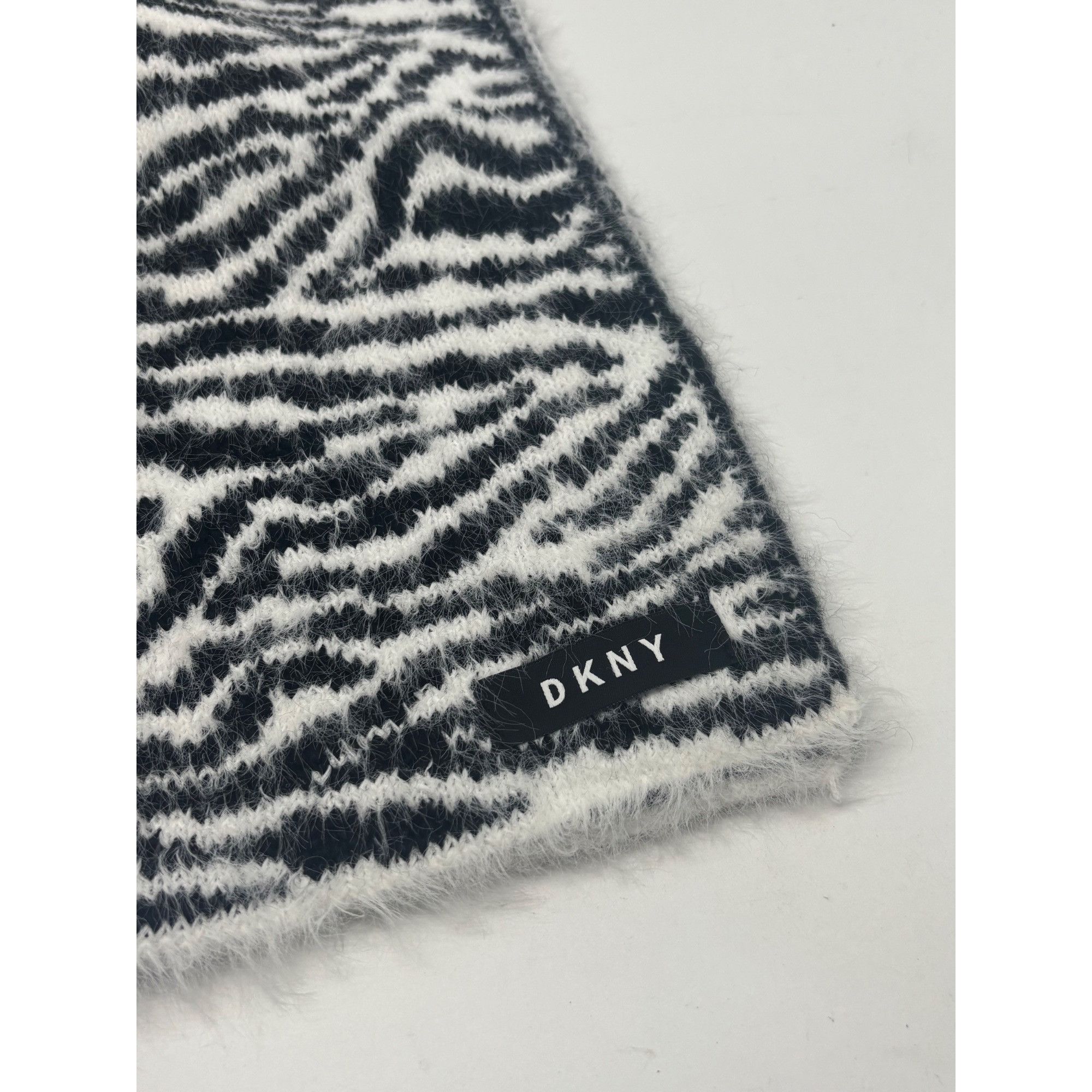 DKNY DKNY Fuzzy Animal Print Knit Scarf , Black/ White 12"x67" Size ONE SIZE - 5 Thumbnail