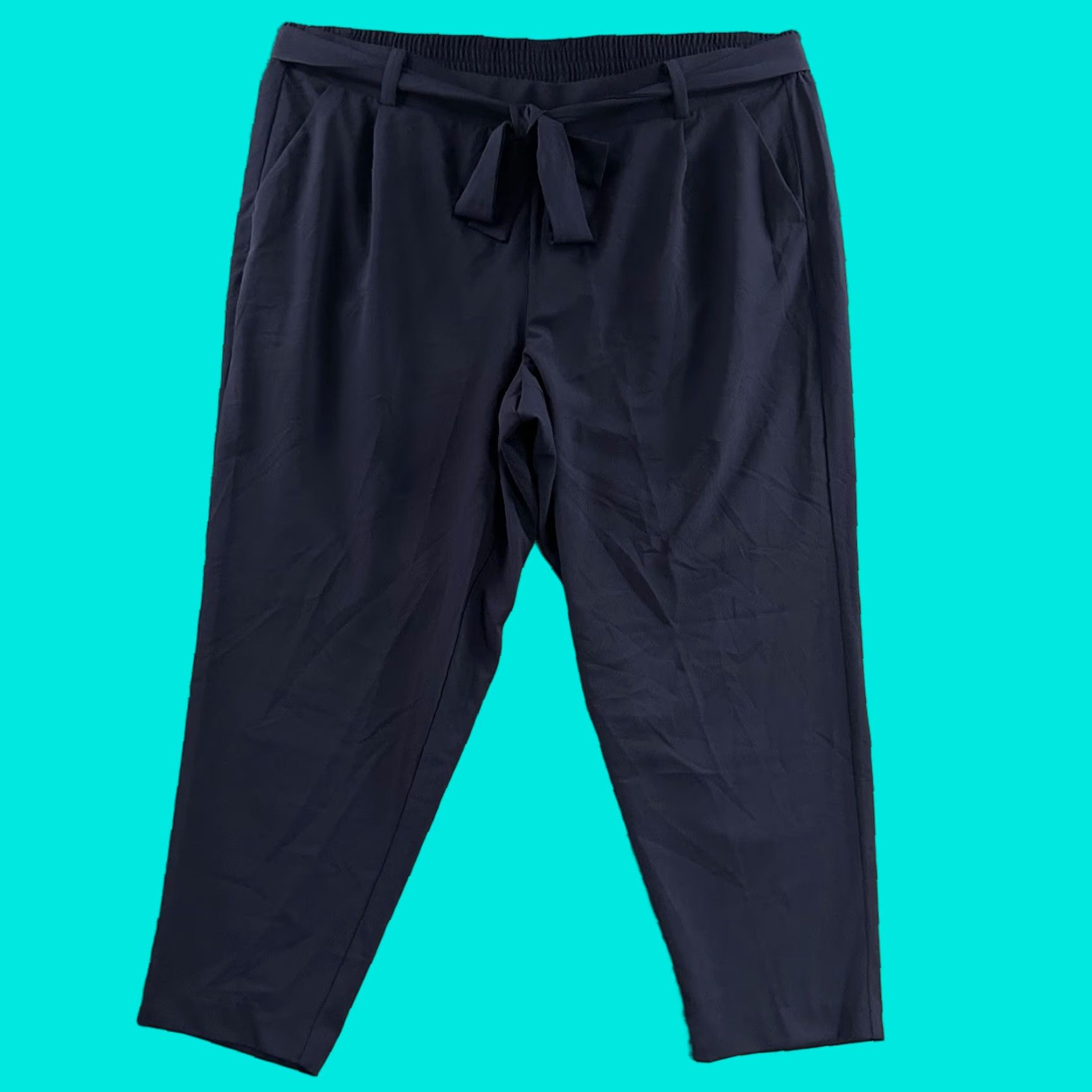 Torrid Torrid Pants Blue 3X Plus Crop Tie Front Tapered Leg Polyester Blend Womens Size 30" / US 8 / IT 44 - 1 Thumbnail