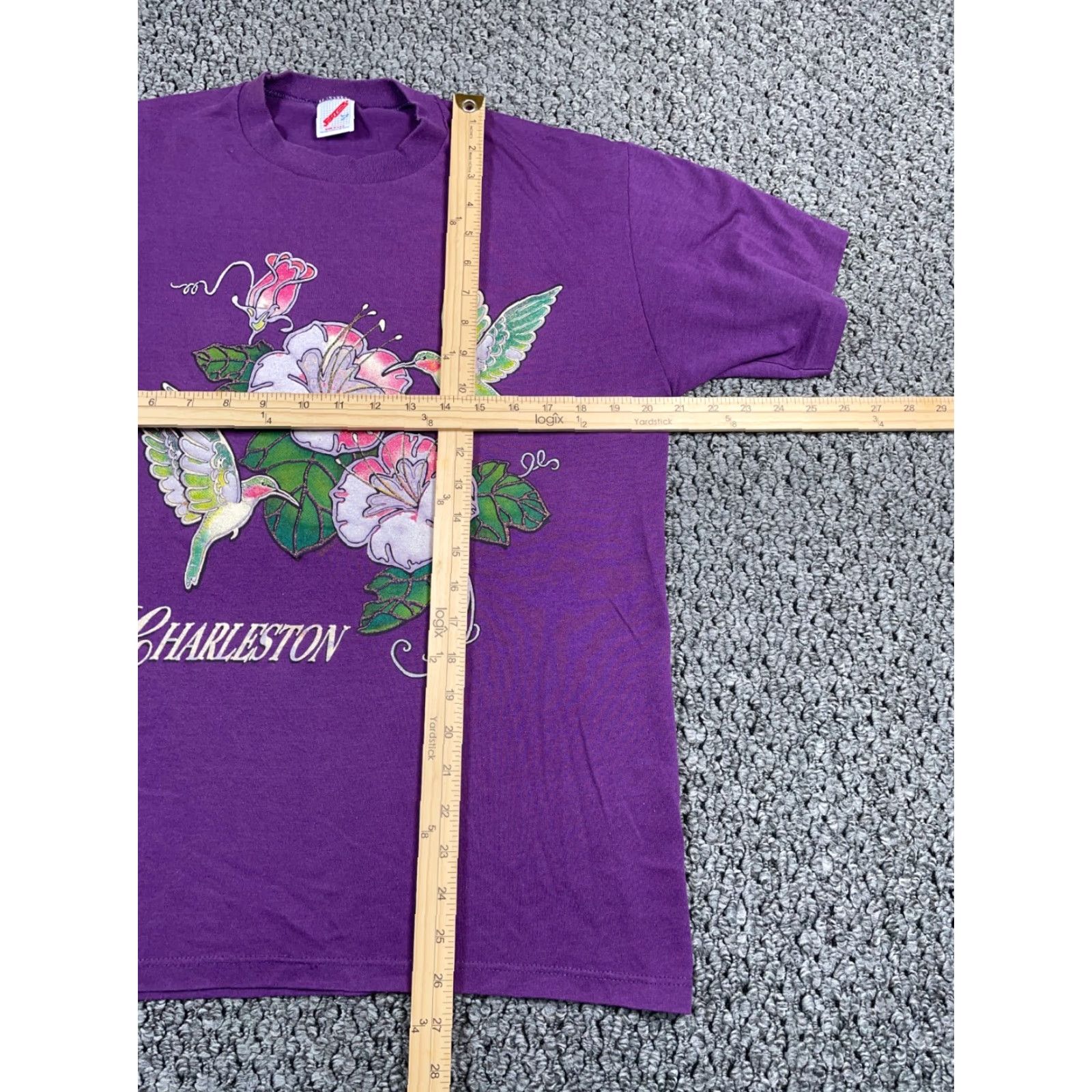 Jerzees VINTAGE Jerzees Charleston South Carolina Graphic Tee Adult Large Purple Flower Bird 90s T-Shirt Mens 50/50 Cotton Blend Size US L / EU 52-54 / 3 - 5 Thumbnail
