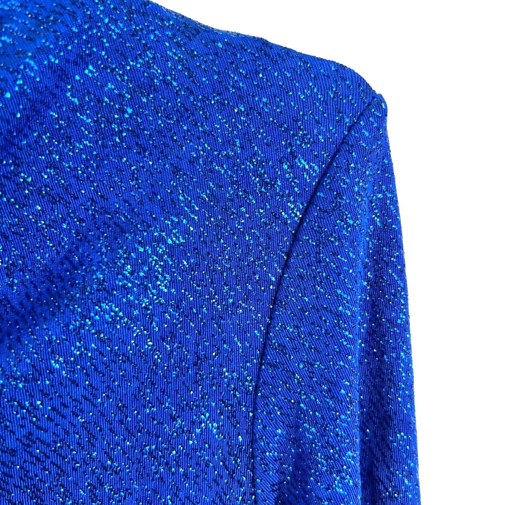 Vintage Stage Accents Blue Long Sleeve Glitter Top Womens M Blouse Round Neck Beaded Pullover Casual / Party / Workwear Size M / US 6-8 / IT 42-44 - 2 Thumbnail