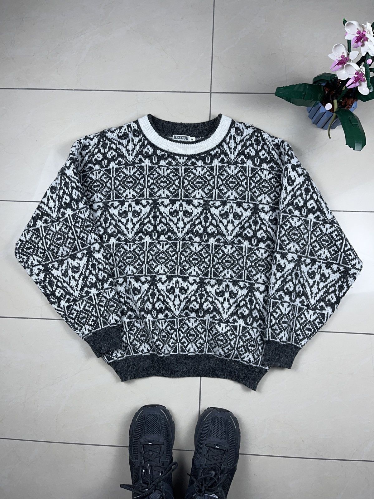 Vintage ➕ crazy pattern tribal vintage boxy fuzzy sweater y2k Size US M / EU 48-50 / 2 - 2 Thumbnail