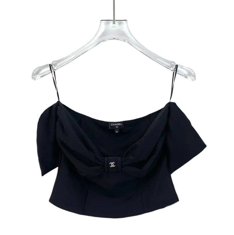 Chanel Chanel Black Off-Shoulder Short Sleeve Top 0089 Size XS / US 0-2 / IT 36-38 - 1 Thumbnail