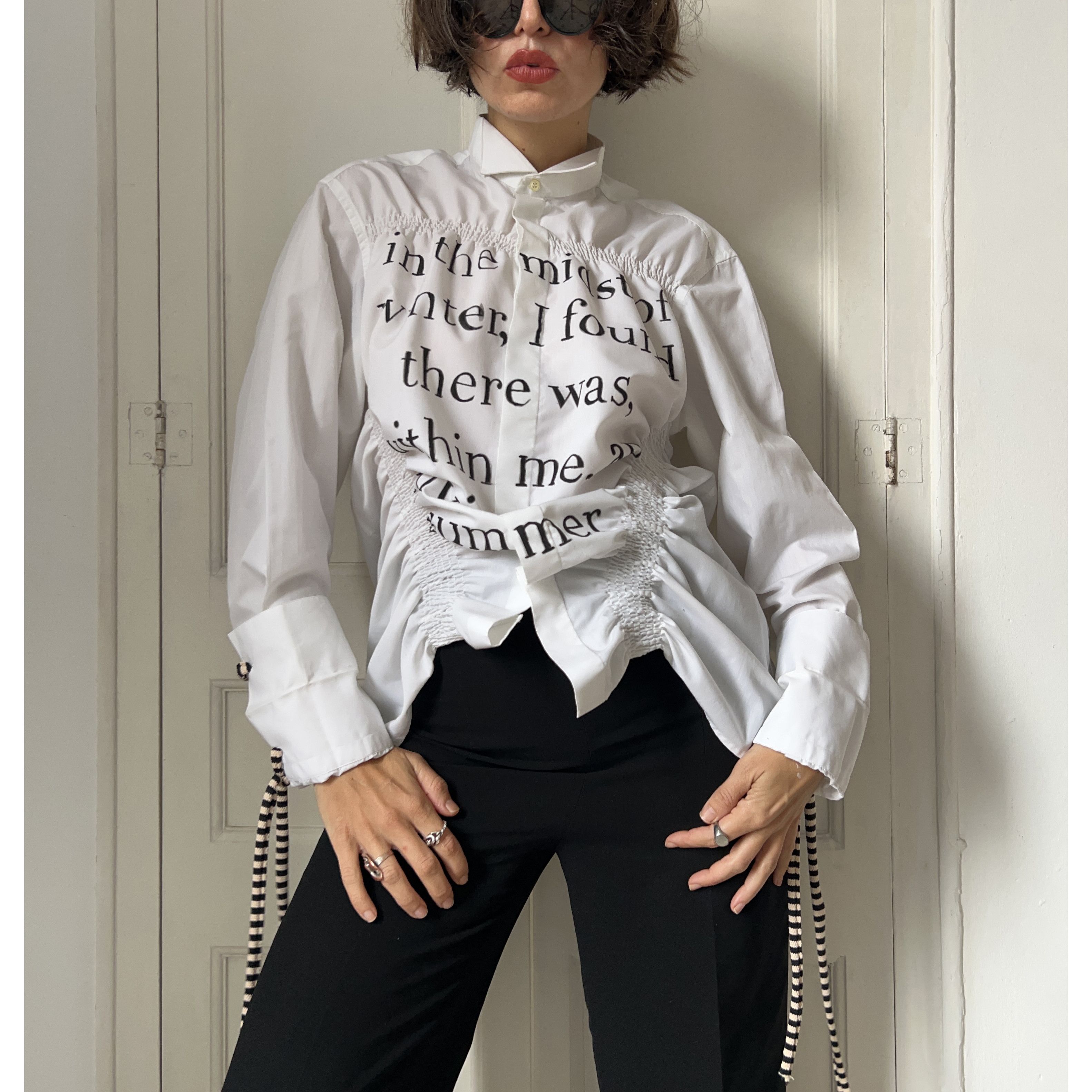 Custommade Upcycled White Albert Camus Quote Shirt Size M / US 6-8 / IT 42-44 - 9 Thumbnail