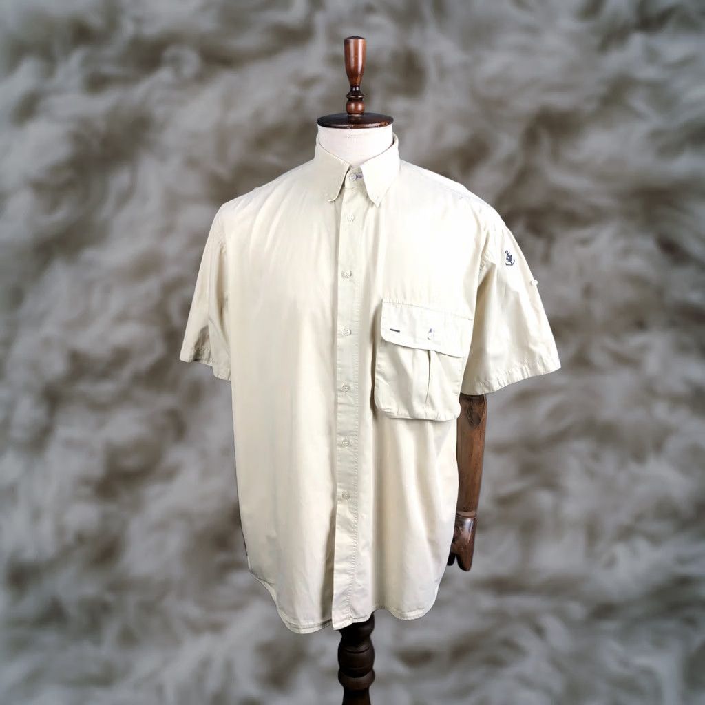 Vintage Iceberg Button-Down Shirt Men L Beige Cotton Short Sleeve Casual Classic Embroidered Left Chest Pocket Shirt (US Buyer Note) Size US L / EU 52-54 / 3 - 1 Thumbnail