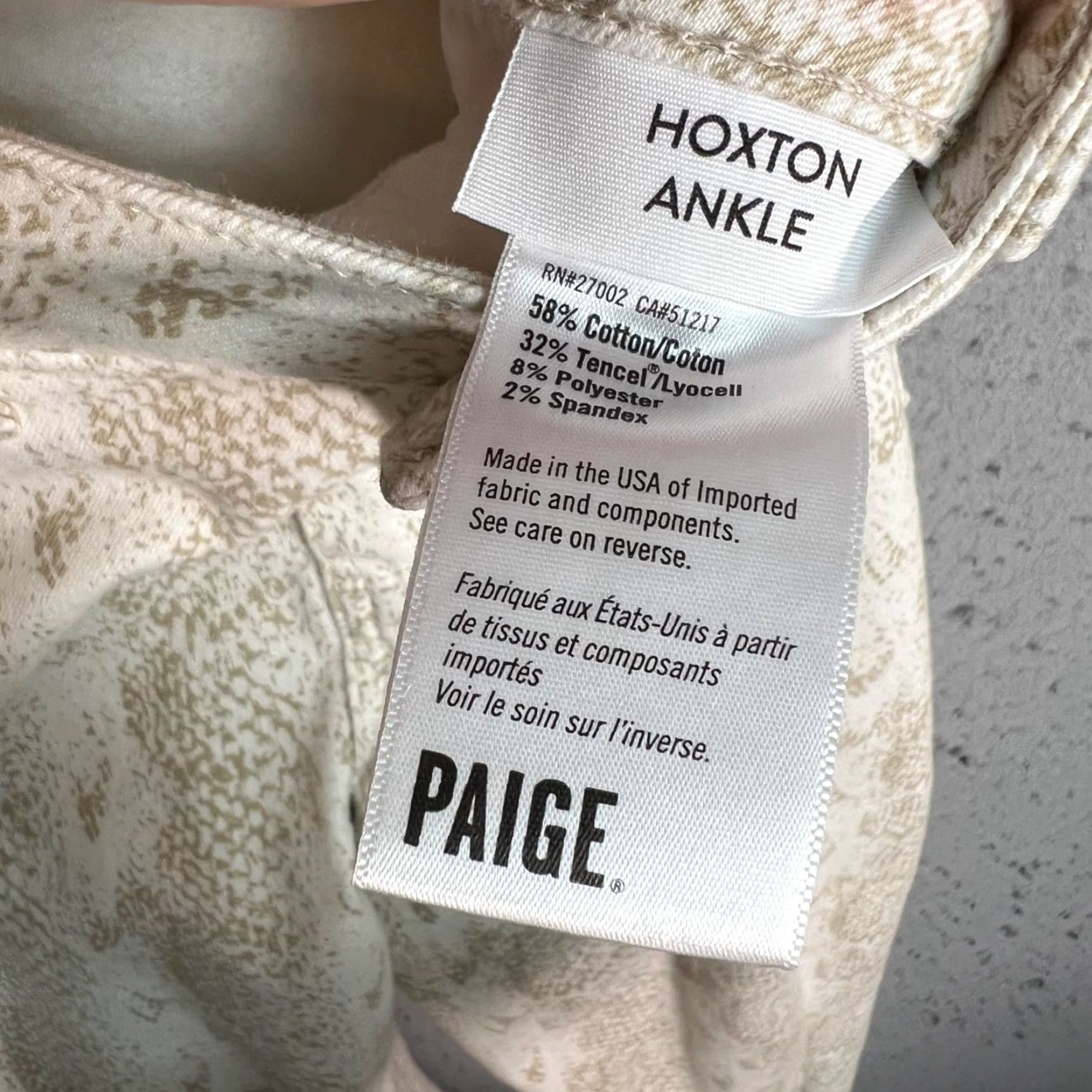 Paige PAIGE Snake Print Ankle Jeans Womens Size 26 Beige Stretch Cotton Blend Size 26" / US 2 / IT 38 - 4 Thumbnail