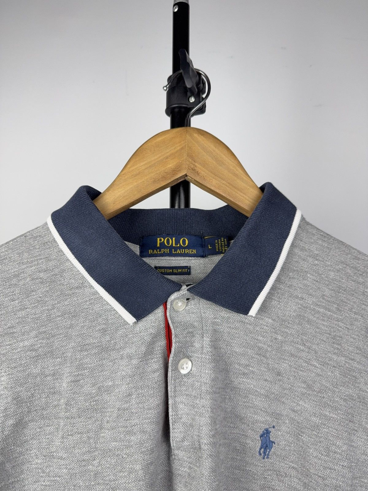 Polo Ralph Lauren Y2K 00s Ralph Lauren Custom Slim Fit Polo Grey Navy Trim L Size US L / EU 52-54 / 3 - 3 Thumbnail