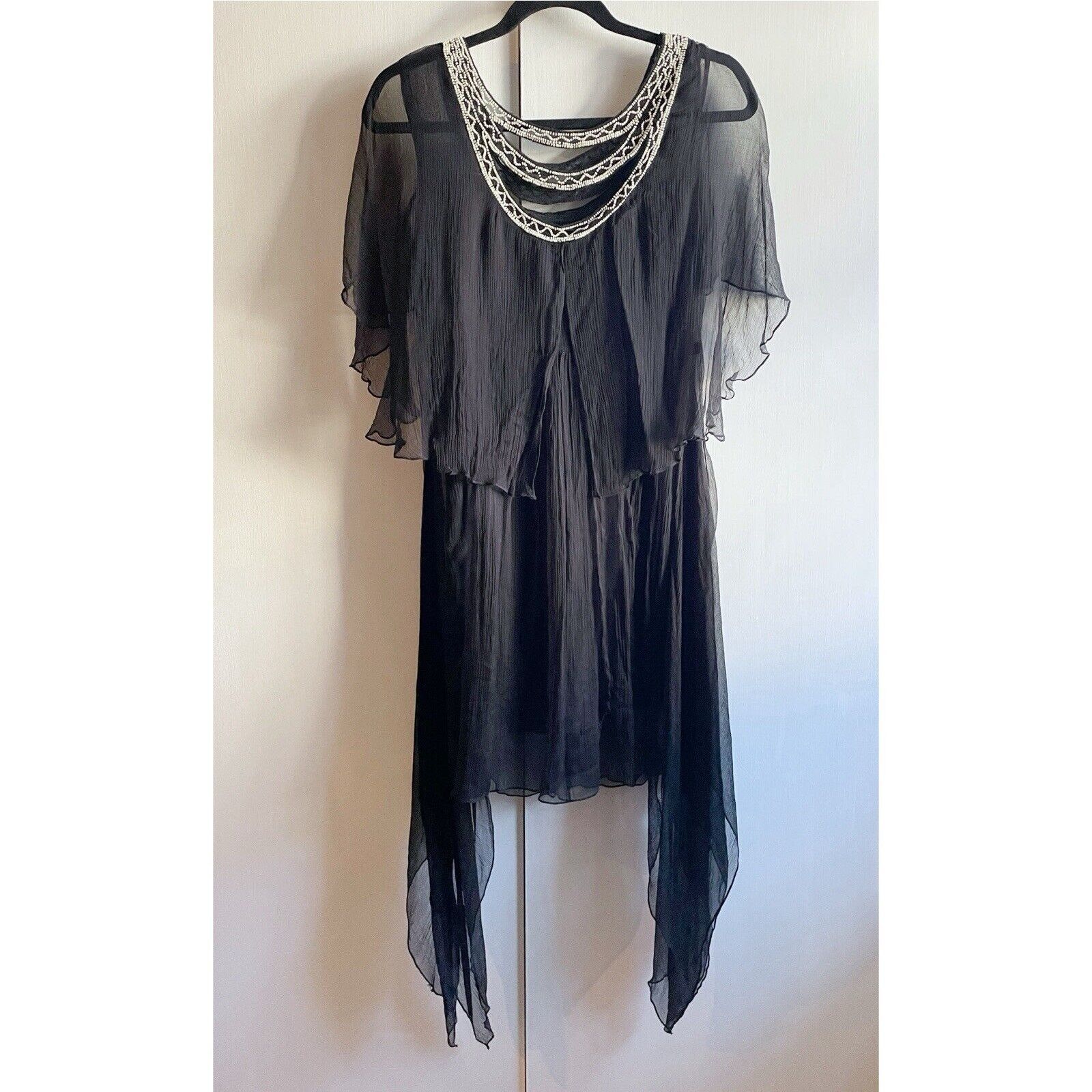 Free People Free People Black Dress Size XS Handkerchief Hem Beaded Size XS / US 0-2 / IT 36-38 - 3 Thumbnail