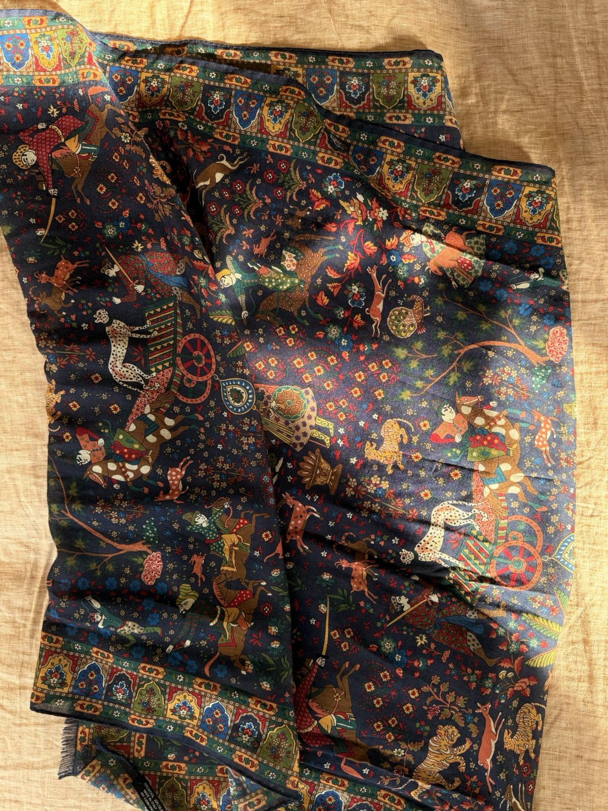 Drake's Drake’s Mughal Hunting Print Wool/Silk Scarf Size ONE SIZE - 1 Thumbnail