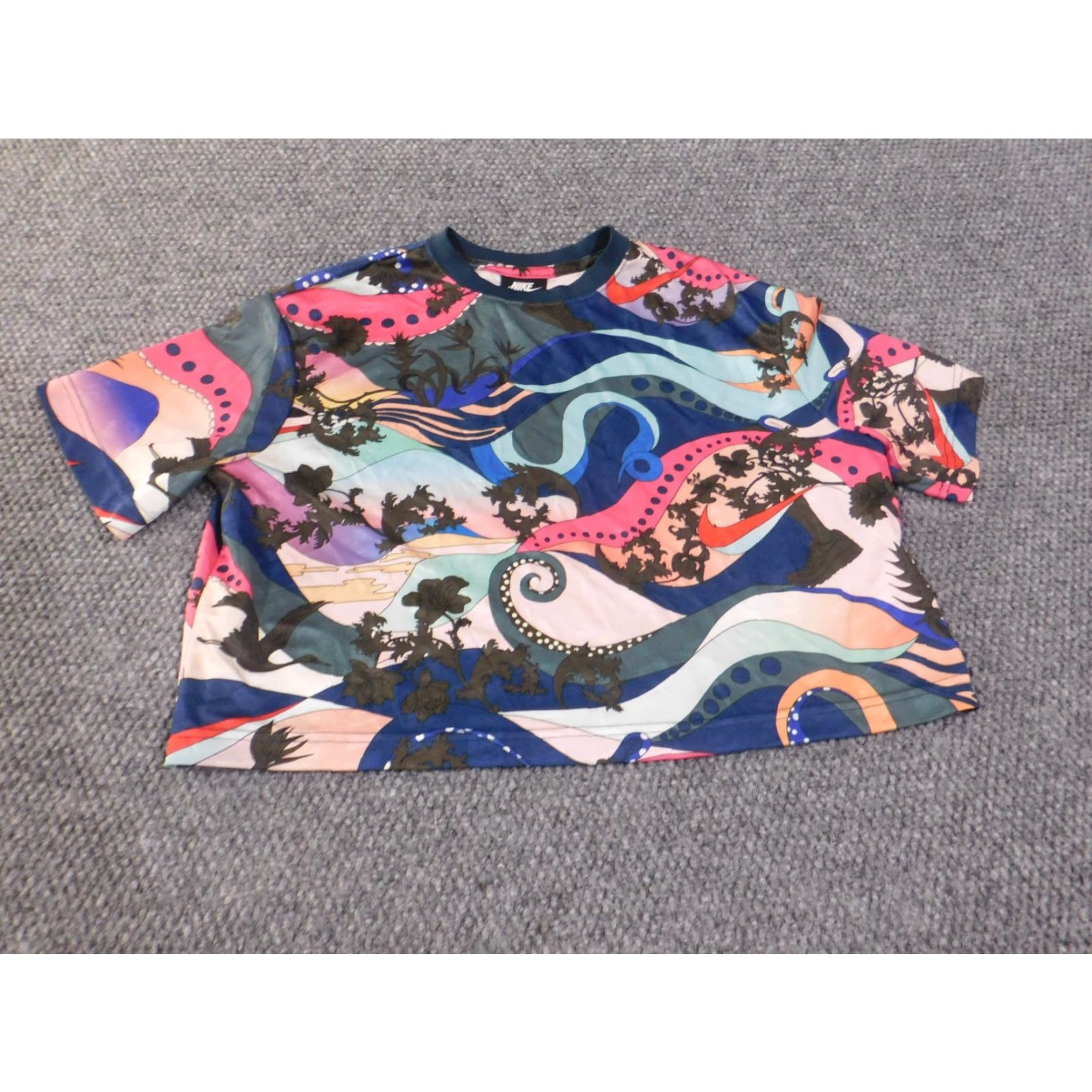 Nike Nike Dri-Fit Top Women S Blue Floral Short Sleeve Pullover Athletic Yoga Geometric Performance Shirt Size S / US 4 / IT 40 - 3 Thumbnail