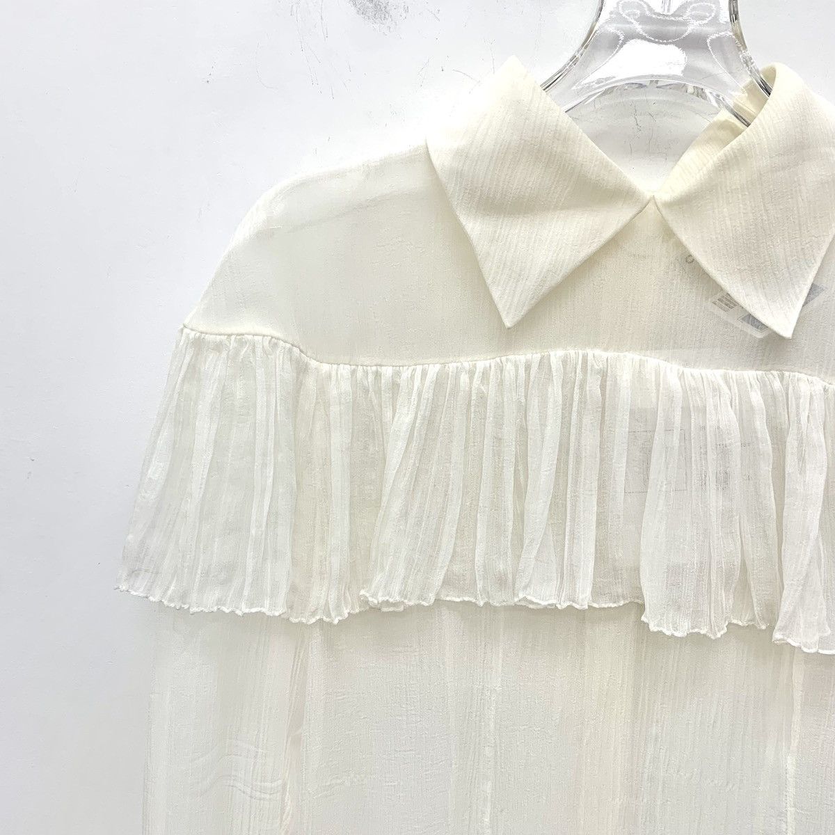 Chanel Chanel Off-white Ruffled Silk Long Sleeve Shirt K26WX Size S / US 4 / IT 40 - 3 Thumbnail