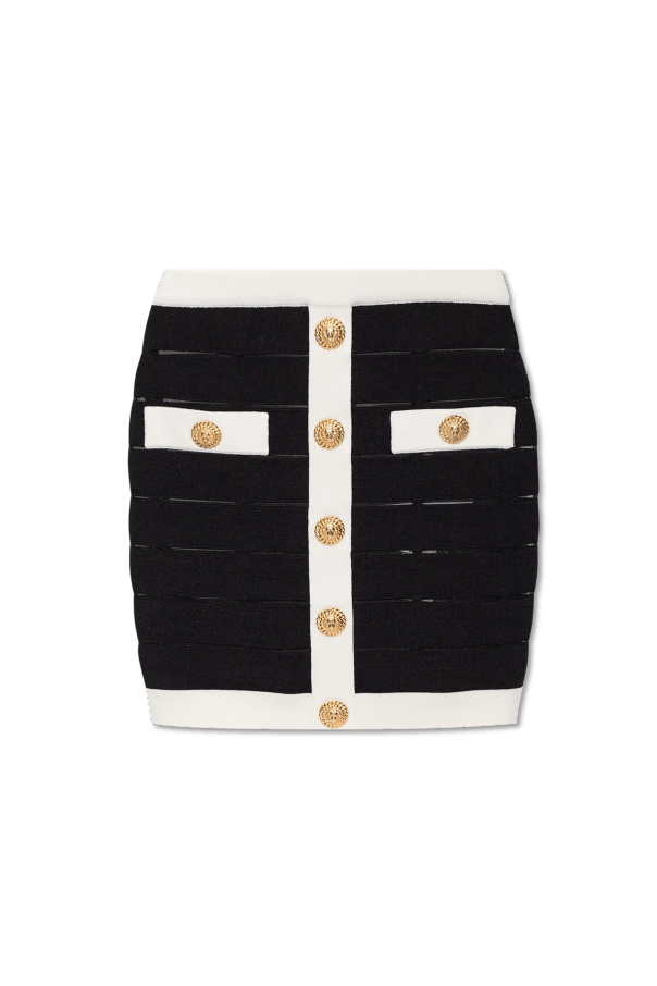 Balmain o1s1wg110825 Two Tone Buttoned Knit Skirt in Black Size 28" / US 6 / IT 42 - 1 Thumbnail