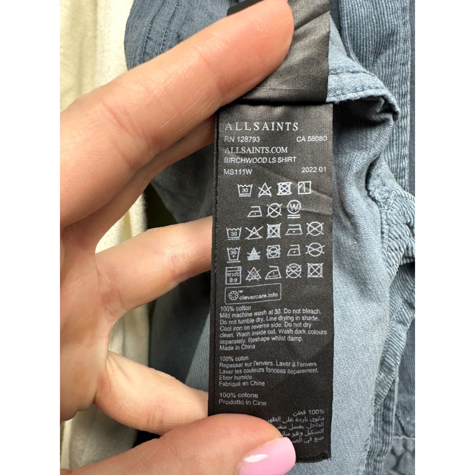 Allsaints Allsaints Mens Birchwood Corduroy Flannel Shirt M Blue Button-Up Shirt Mens Size US M / EU 48-50 / 2 - 5 Thumbnail