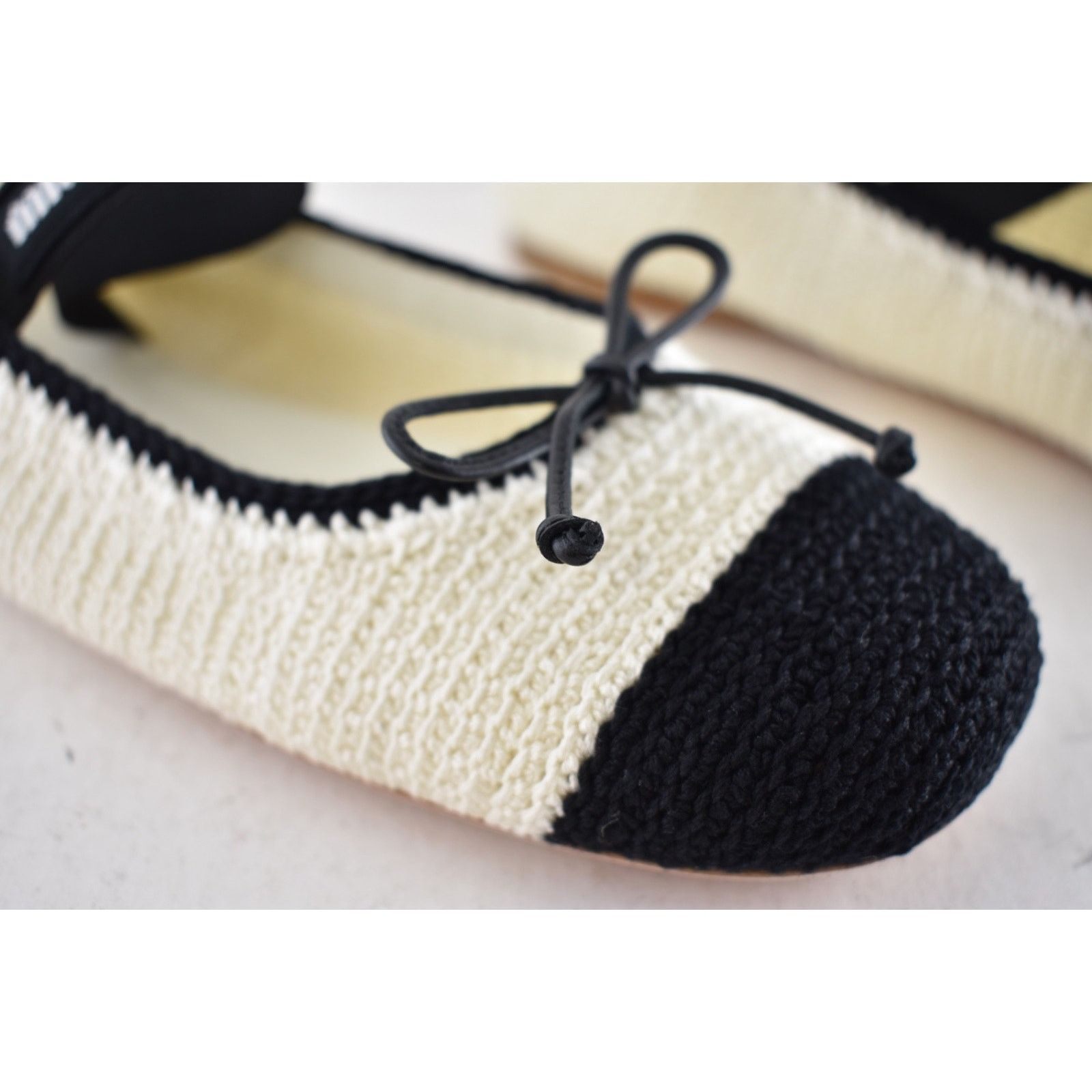 Miu Miu Miu Miu Crochet Knit Black White Bicolor Logo Strap Ballet Size US 12 / IT 42 - 8 Thumbnail