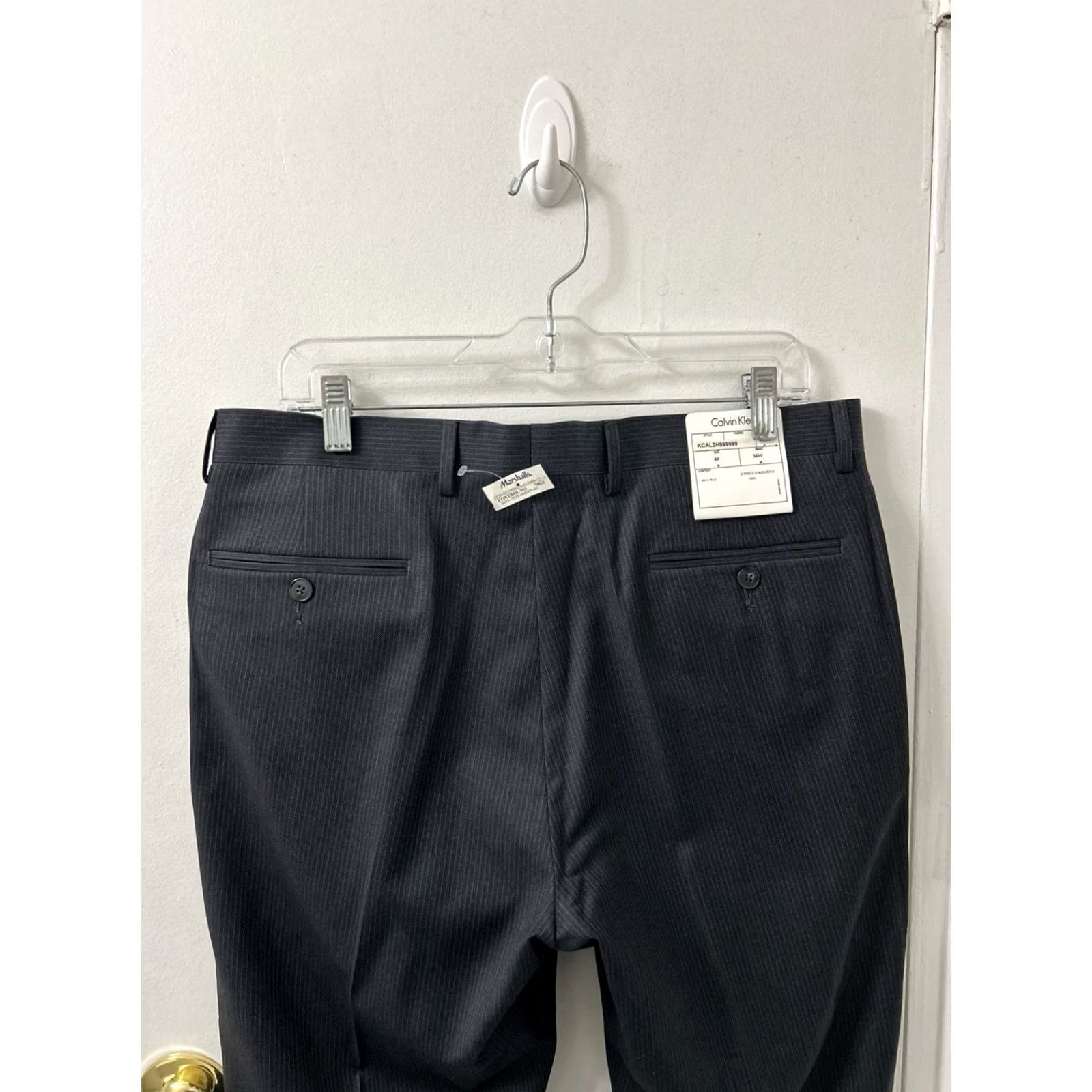 Calvin Klein Calvin Klein Dress Pants Mens 34x35 Gray Pinstripe Wool Flat Front Tapered Zip Button NWT Regular Back to Front? Size US 34 / EU 50 - 2 Thumbnail