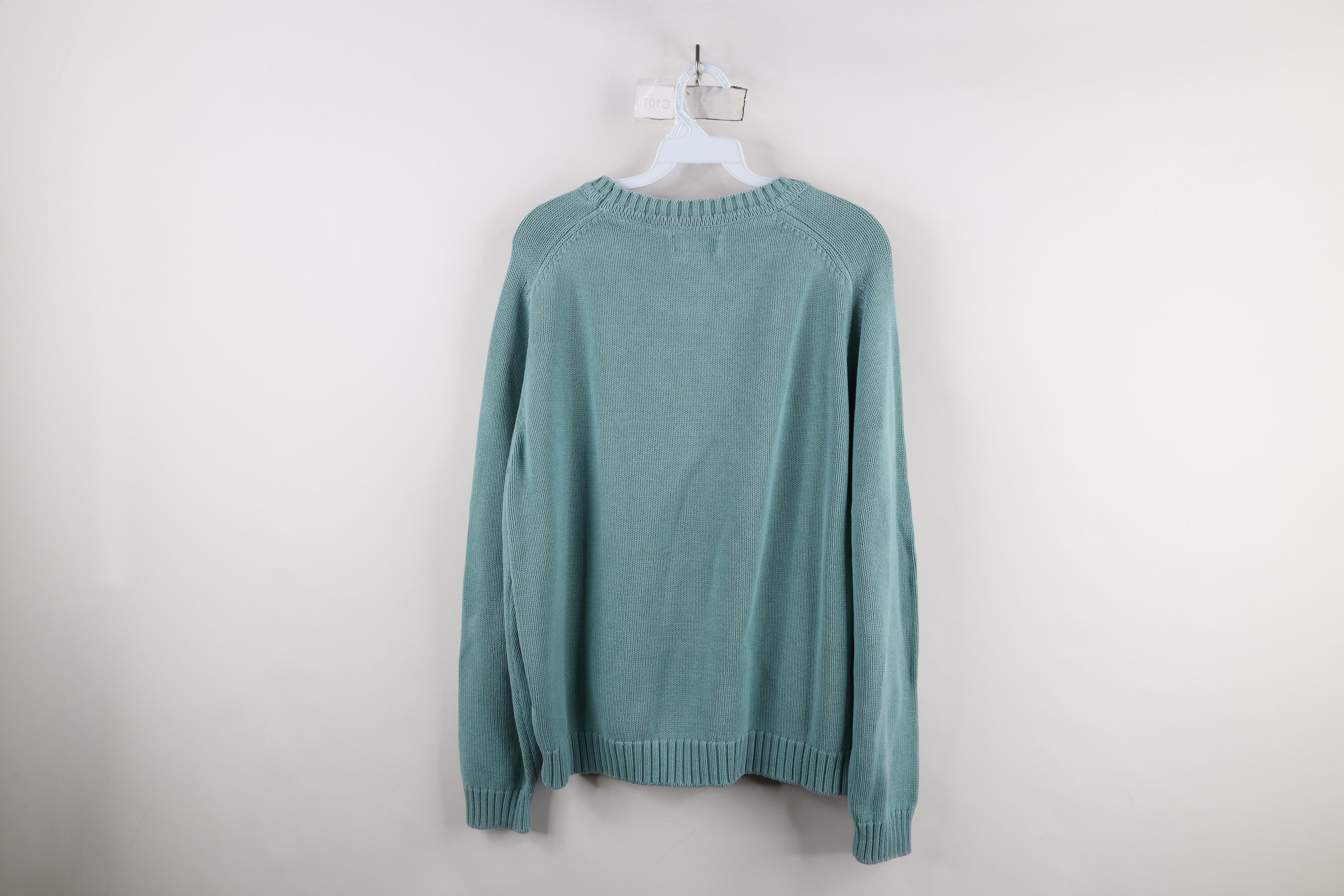 Lands' End × Vintage Vintage 90s Lands End Blank Cotton Knit Sweater Teal USA Size L / US 10 / IT 46 - 11 Thumbnail