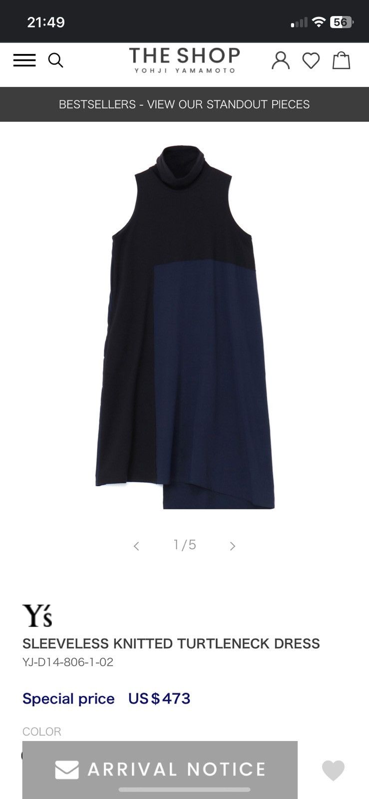 image of Ys Sleeveless Knitted Turtleneck Dress in Black, Women's (Size XS)