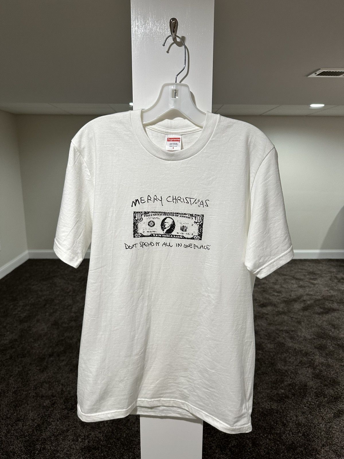 Image of Supreme Fw21 Merry Christmas Spend It Money T-Shirt in White, Men's (Size Small)