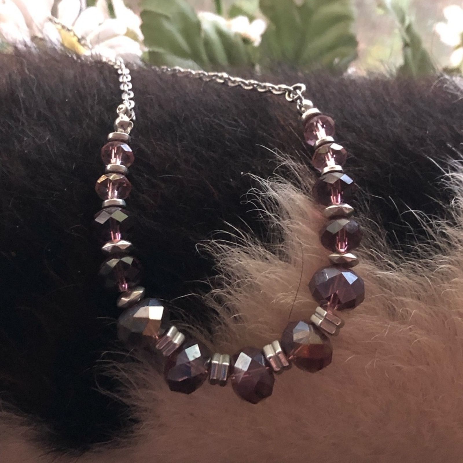 Jewelry Mauve faceted aurora borealis glass crystal chain necklace Size ONE SIZE - 2 Thumbnail