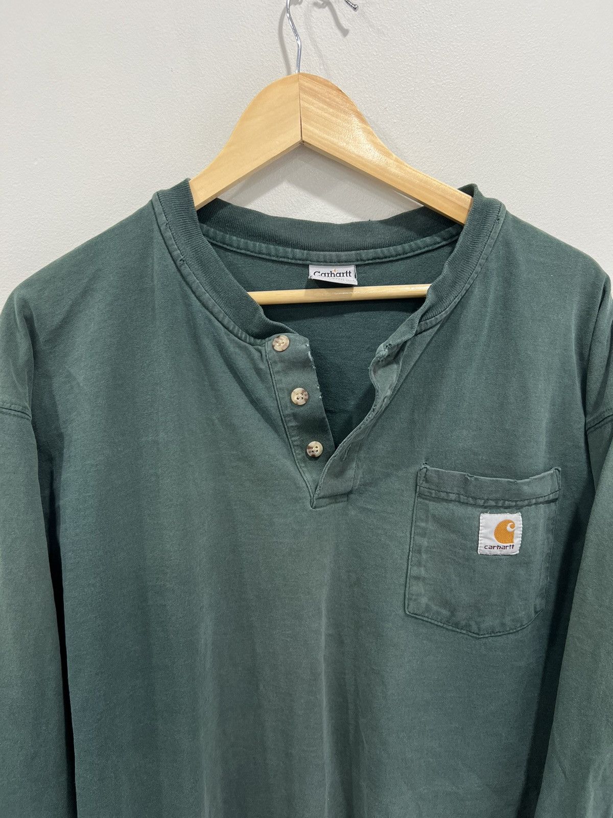Carhartt Vintage Carhartt Henley Shirt forest green faded Size US XL / EU 56 / 4 - 5 Thumbnail