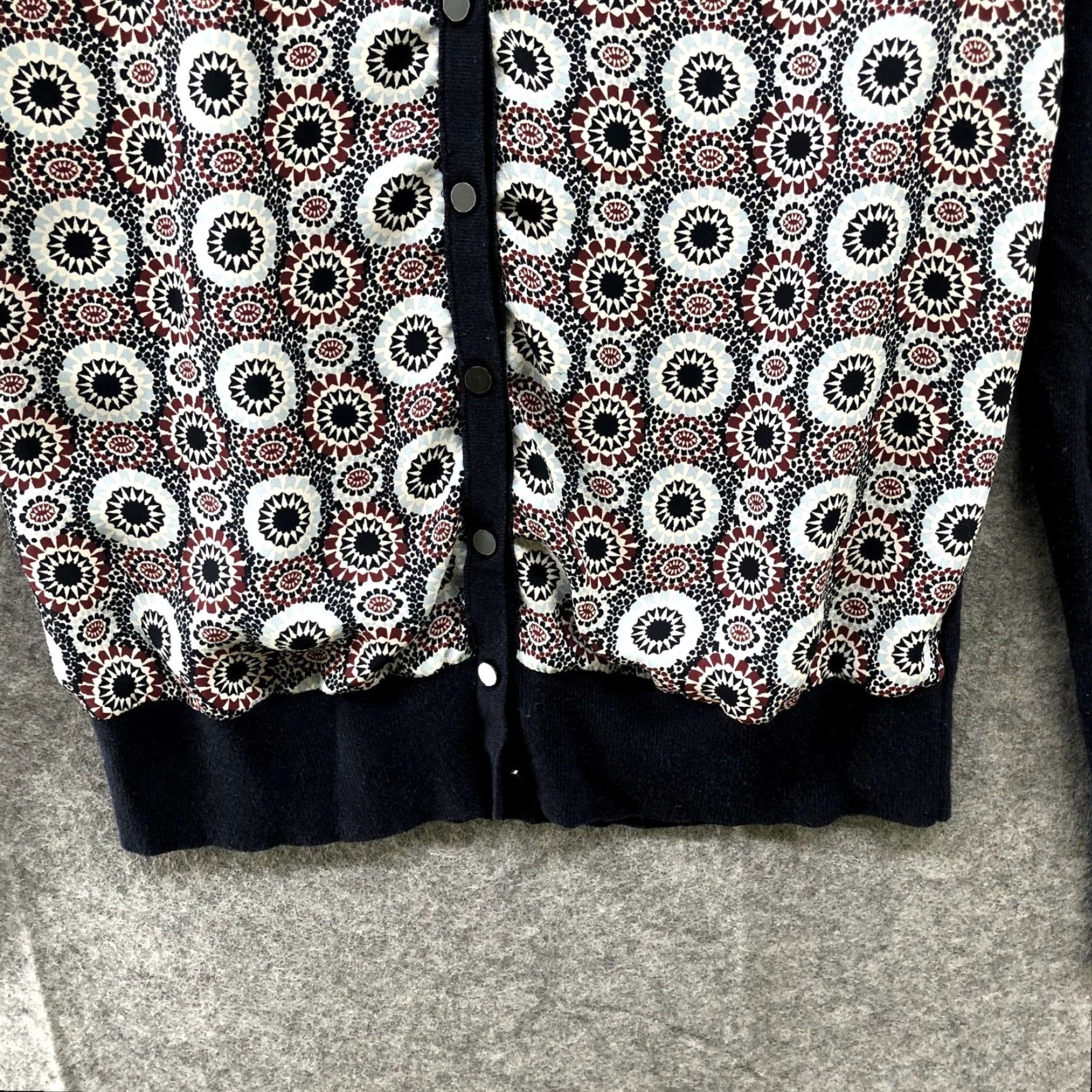 Ann Taylor VINTAGE Ann Taylor Cardigan Womens S Chiffon Mixed Media Button Front Printed Black Size S / US 4 / IT 40 - 4 Thumbnail