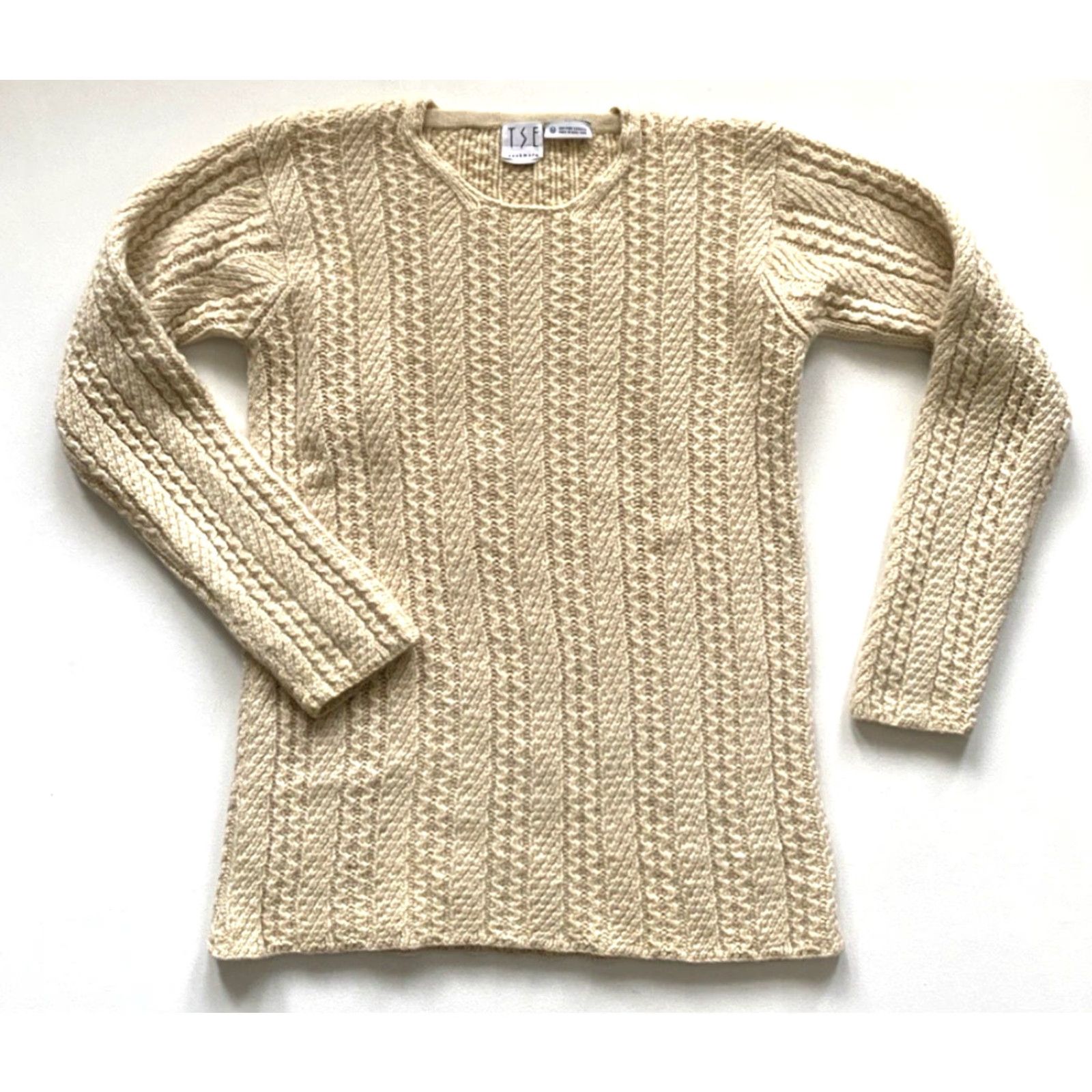 Tse VINTAGE TSE Women's Cable Knit Cashmere Sweater Sz M Pullover Crew Neck Ivory 90s Womens Size M / US 6-8 / IT 42-44 - 2 Thumbnail