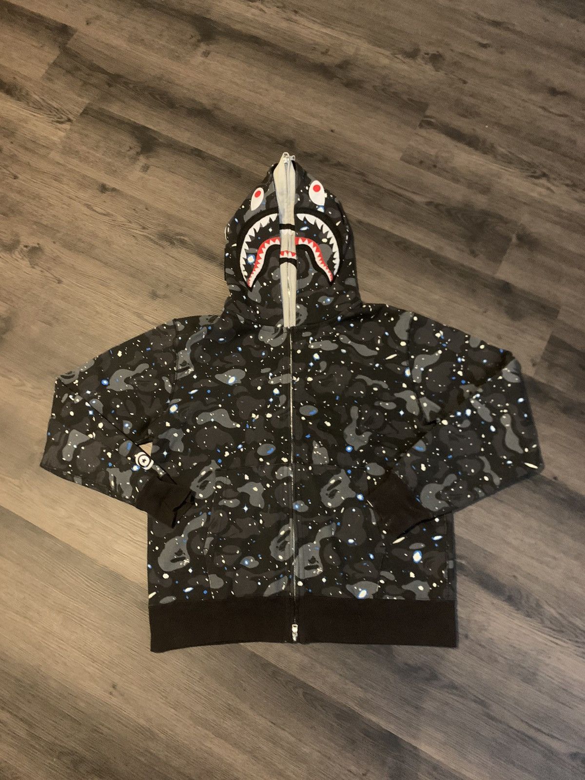 Bape Bape Space Camo Shark Full Zip Double Hoodie Glows in Dark Grailed