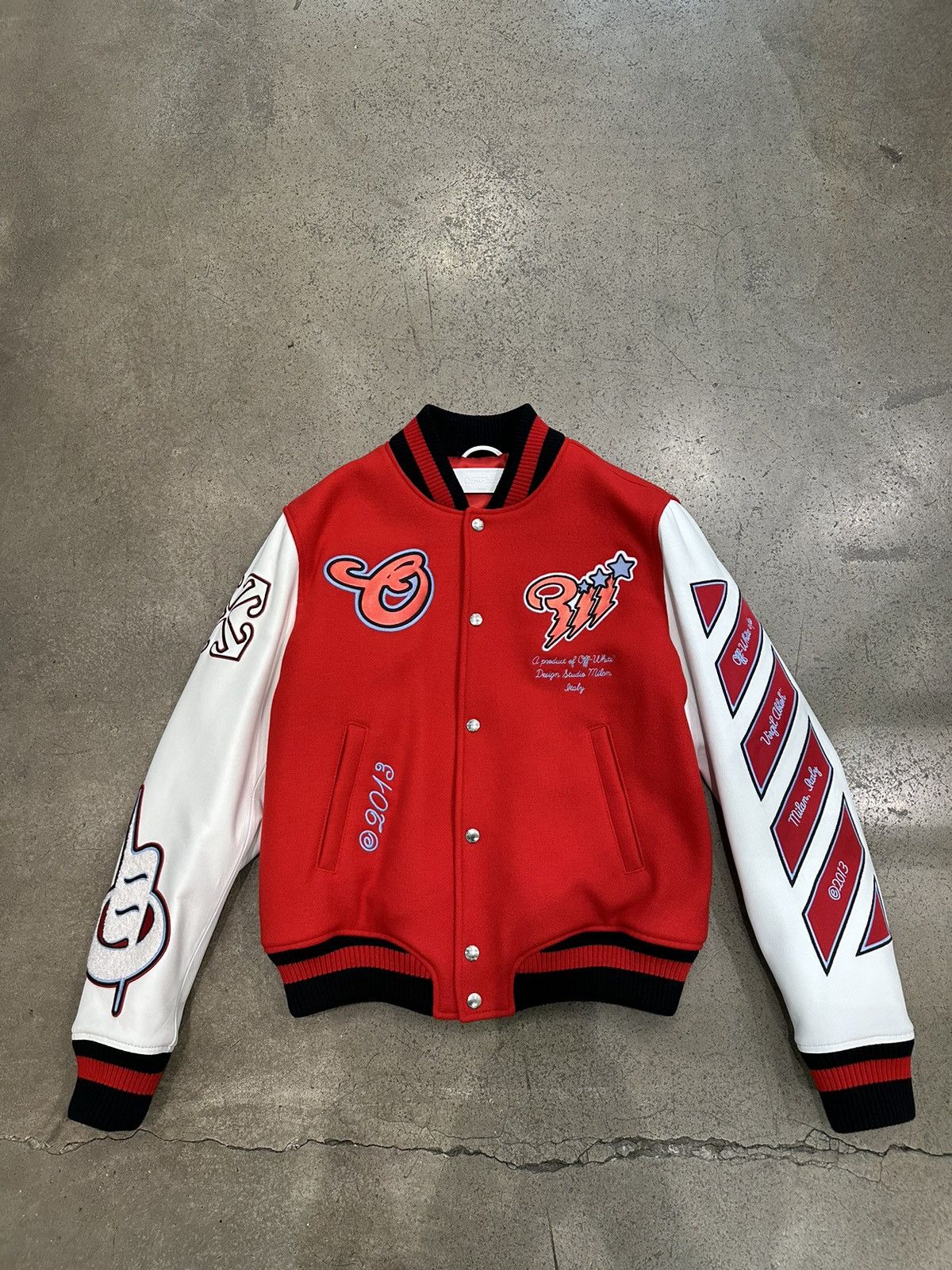 Off white varsity jacket red deals