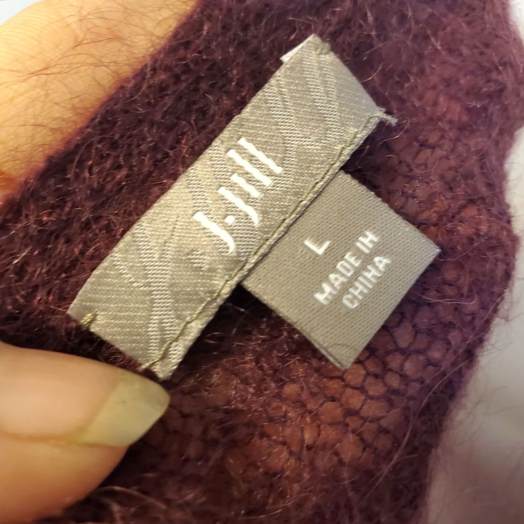 J. Jill J. Jill Sweater Long Sleeve Womens L Angora Wool Purple Wine Crew Neck Pullover Knit Open-Knit Solid Casual Business Fall Spring Size L / US 10 / IT 46 - 7 Thumbnail
